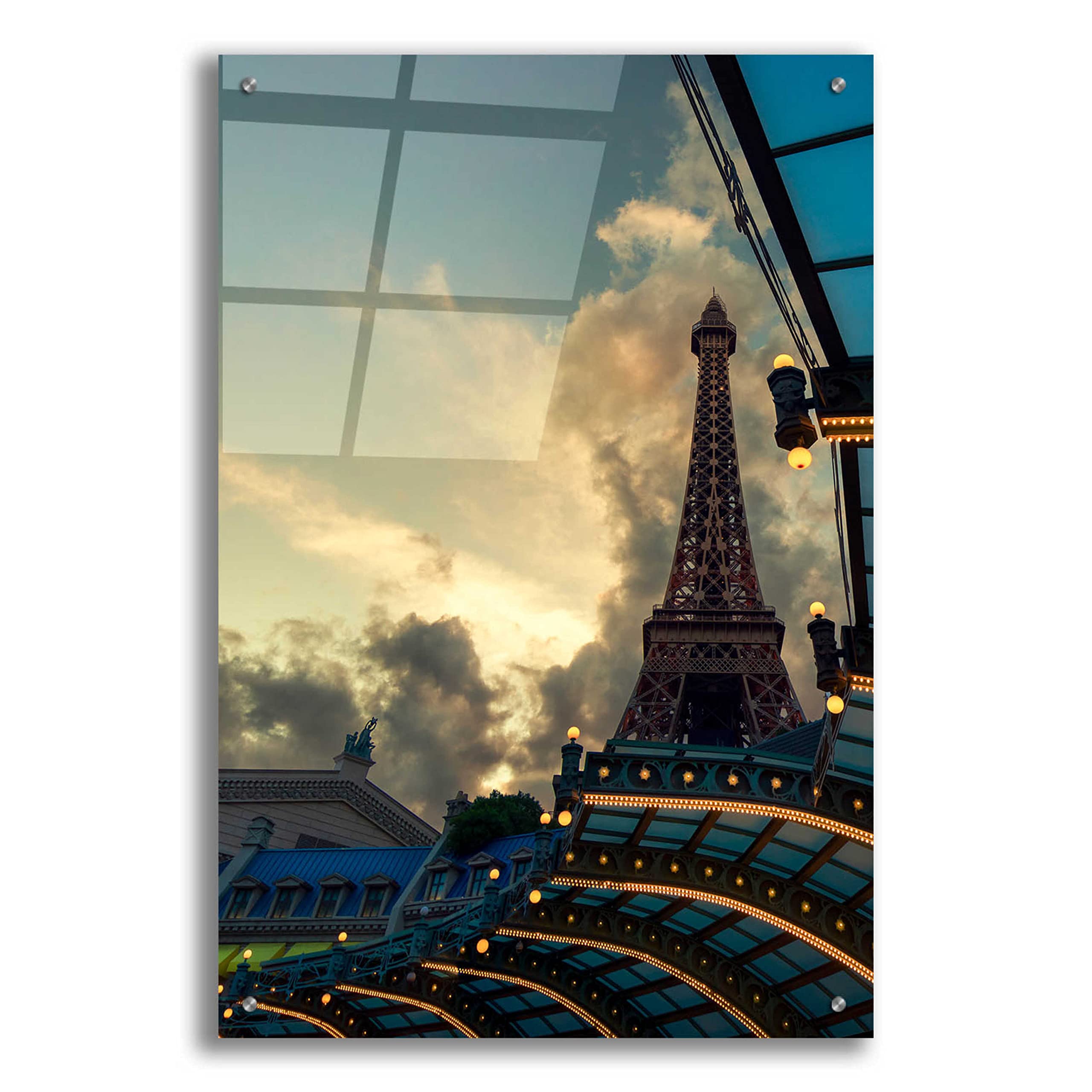 Eiffel Vegas Acrylic Glass Wall Art by Sebastien Lory - 24x36 Inch Modern Canvas Painting for Living Room, Bedroom & Office Decor