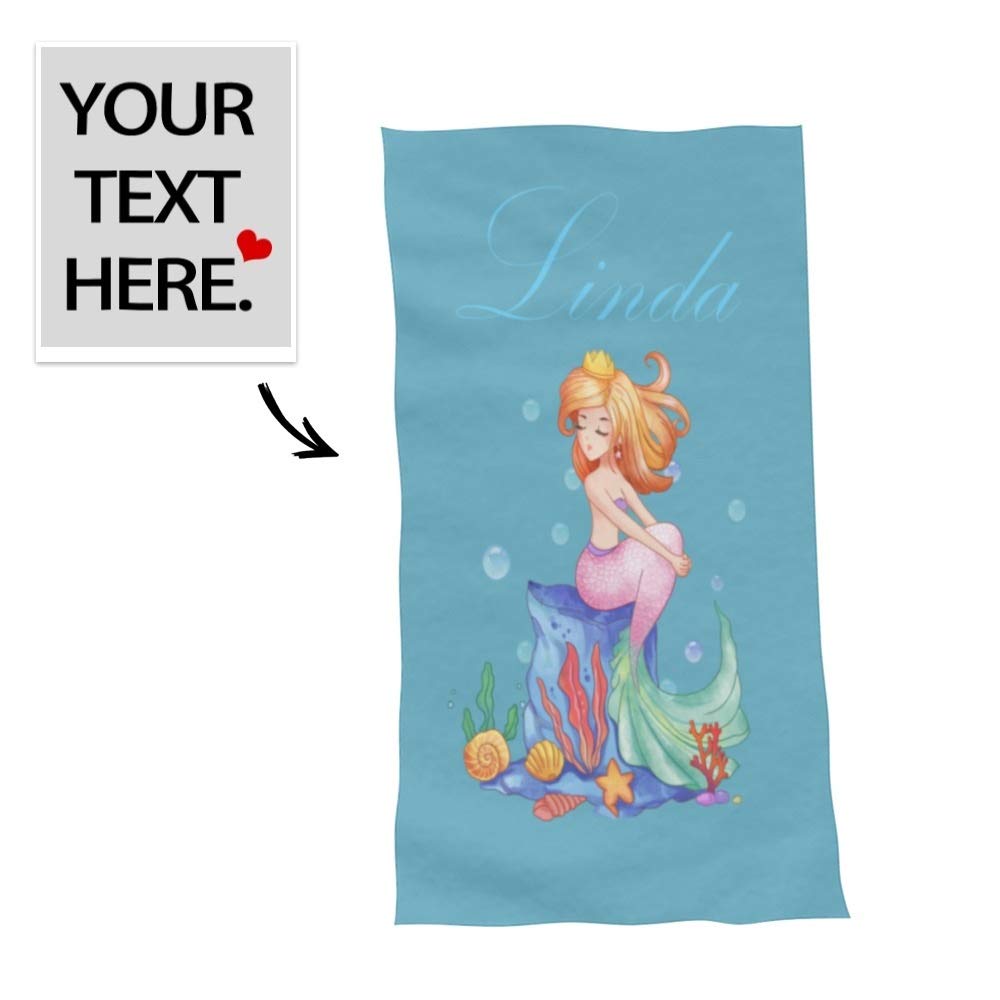 Custom Personalized Mermaid Beach Towels for Women & Girls - Quick Dry Super Soft Microfiber Large Bath Towel 30x60 Inches with Name - Perfect for Pool, Beach, Vacation & Summer Gifts