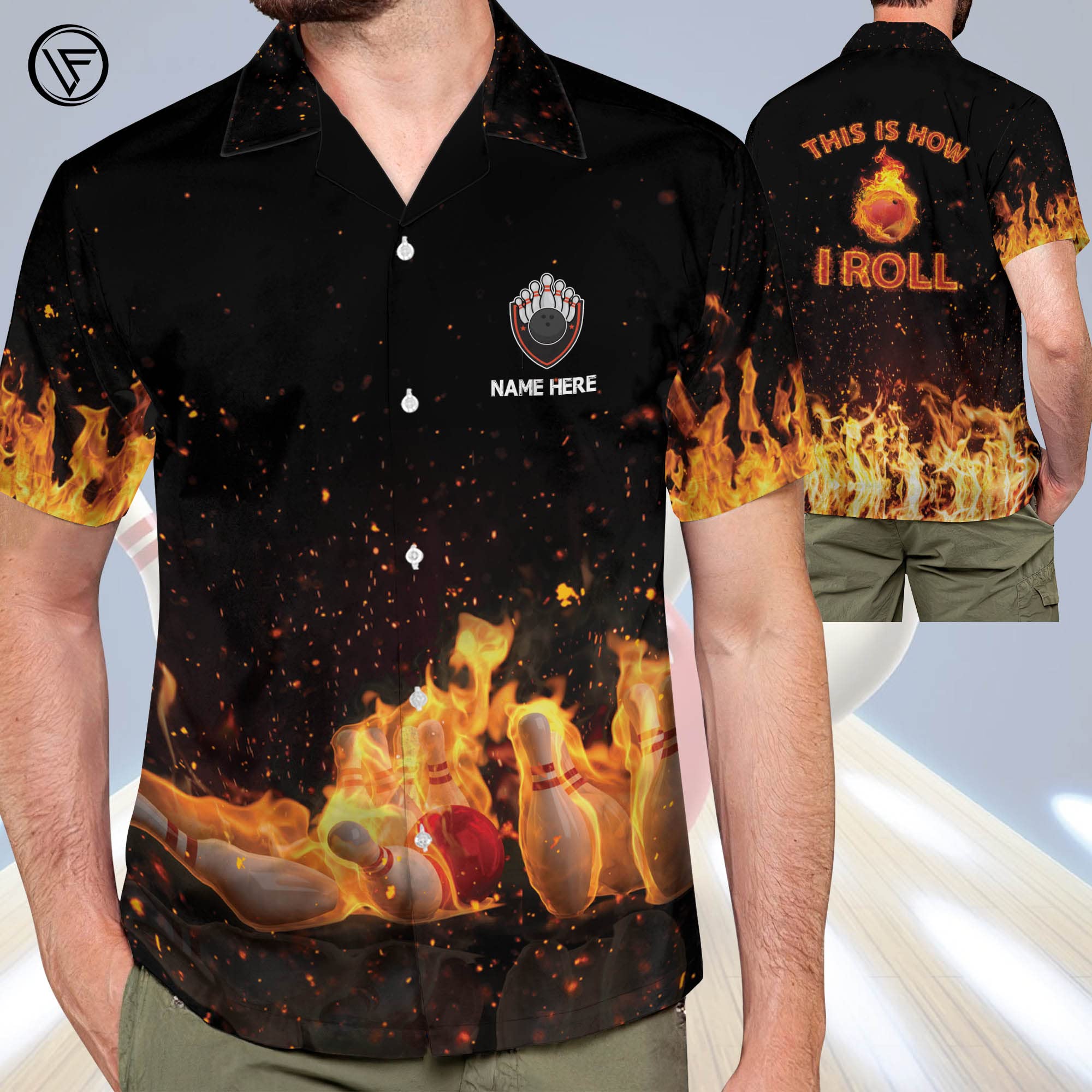 LASFOUR Men's Bowling Shirts - Short Sleeve Hawaiian Button-Down Shirts for Team Uniforms & Funny Custom Designs - Perfect for Bowling Leagues, Tournaments & Casual Wear