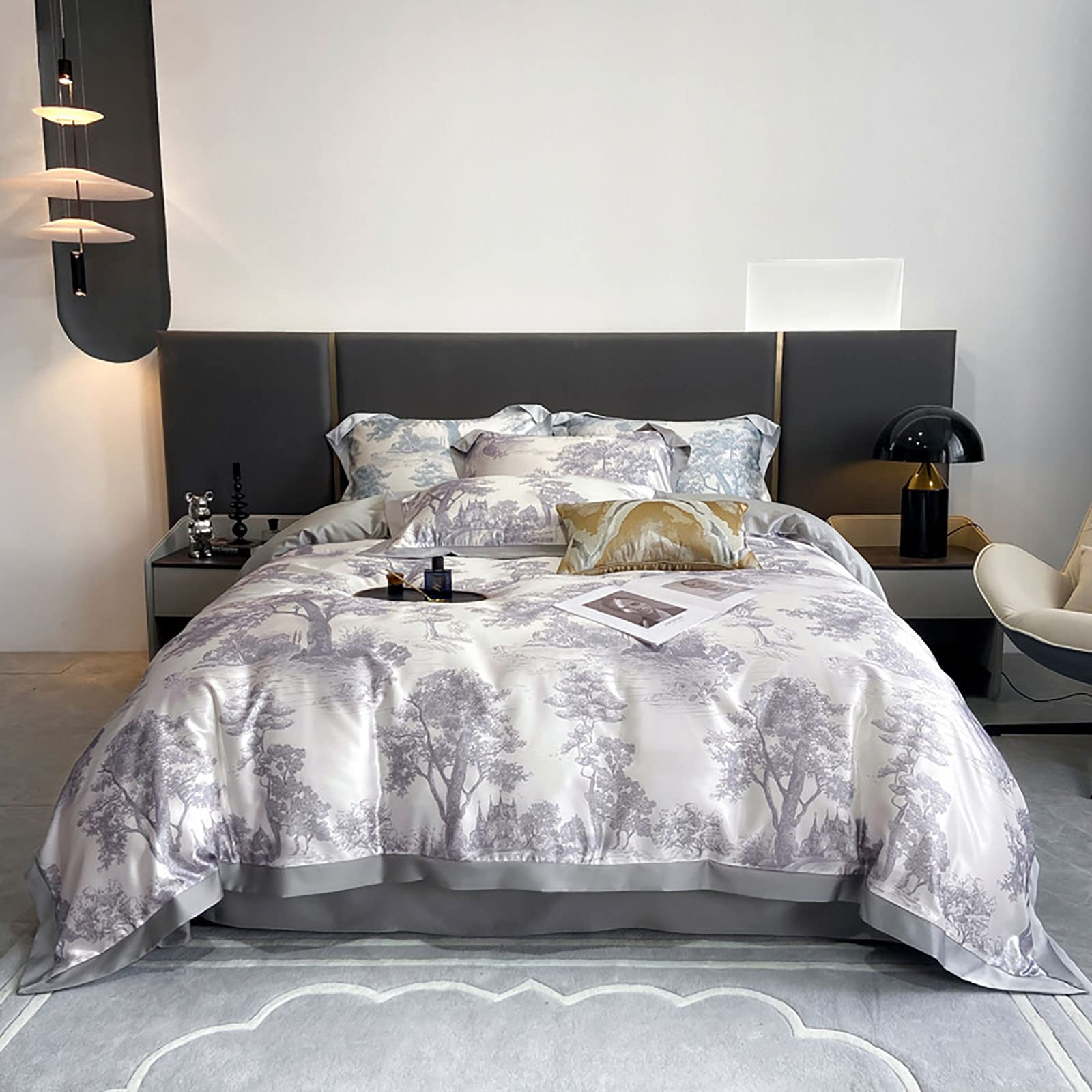 Premium Tencel Duvet Cover Set - Silky Soft Satin Jacquard Cooling Bedding with Zipper & Corner Ties | Breathable Eucalyptus Fabric for All Seasons (Grey, Full Size) | Perfect for Hot Sleepers & Luxury Bedroom Decor