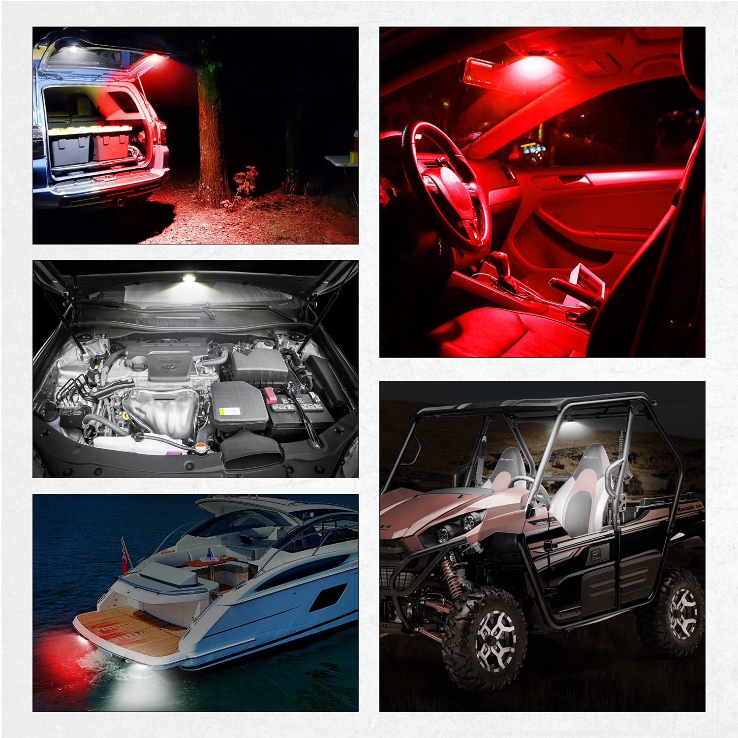 Waterproof LED UTV Dome Light - Red & White Interior Light with Switch for Polaris RZR, Ranger, Can-Am X3, ATV & RV - IP68 Aluminum Roll Cage Bar Light for Off-Roading, Camping & Night Work