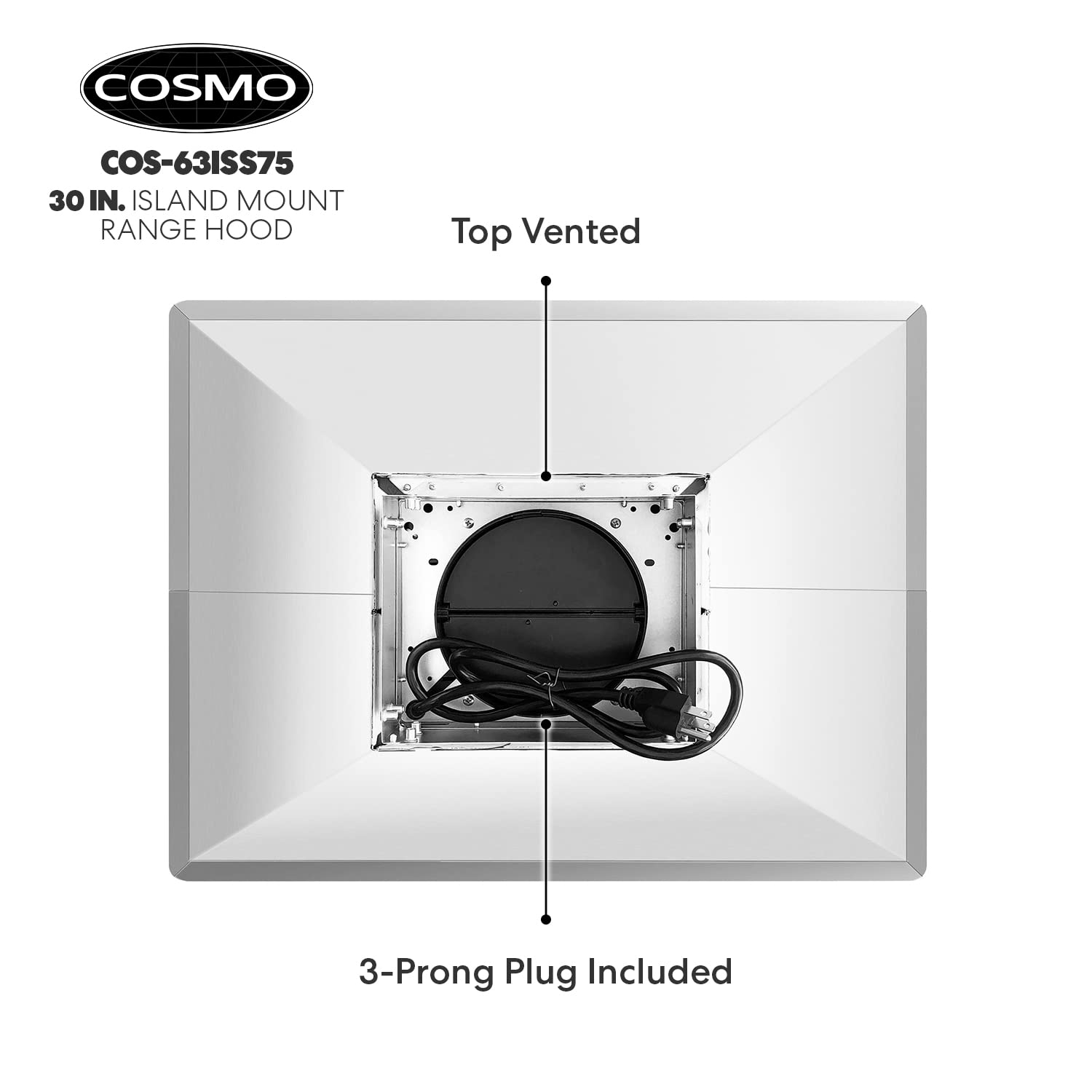 COSMO COS-63ISS75 30-inch Stainless Steel Ducted Island Range Hood - 380 CFM, Soft Touch Controls & LED Lights - Perfect for Modern Kitchen Islands & Open Concept Homes