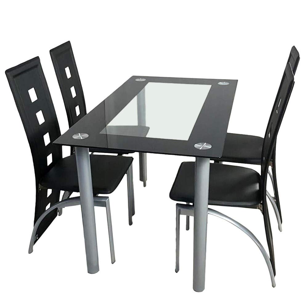 Modern Tempered Glass Dining Table Set with 4 Chairs - Black KAAYEE 4/6 Person Dining Room Furniture for Small Spaces & Apartments | Perfect for Family Meals, Dinner Parties & Compact Living Areas