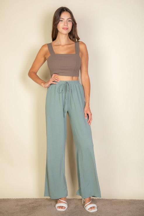 Women's Drawstring Waist Wide Leg Minimalist Pants - Comfortable Loose Fit Casual Trousers for Work, Travel & Everyday Wear