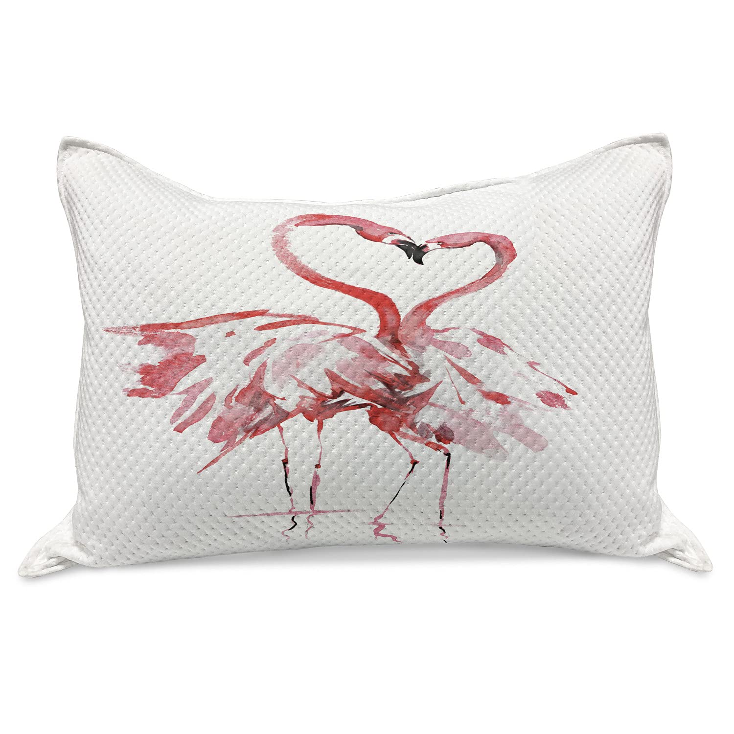 Ambesonne Flamingo Knitted Quilt Pillow Cover - Romantic Watercolor Flamingo Couple Kissing Design, King Size 36x20 Inches, Dark Coral & White - Perfect for Bedroom Decor, Living Room Accent, or Gift for Couples