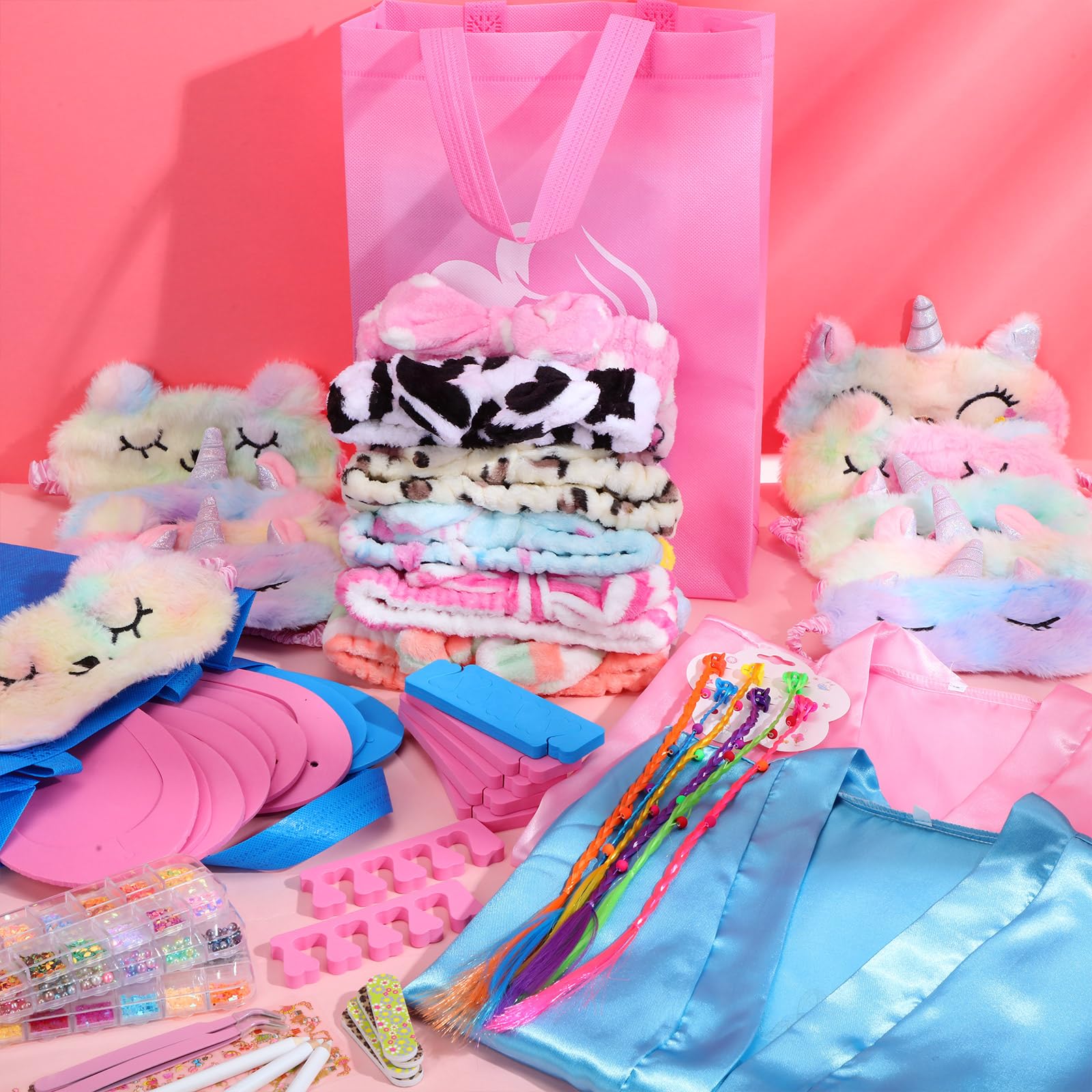 Toulite 10 Sets Girls Spa Birthday Party Supplies - Kids Satin Robes & Nail Salon Kit Accessories for Spa Party Favors | Perfect for Birthday Celebrations, Sleepovers & DIY Home Spa Days