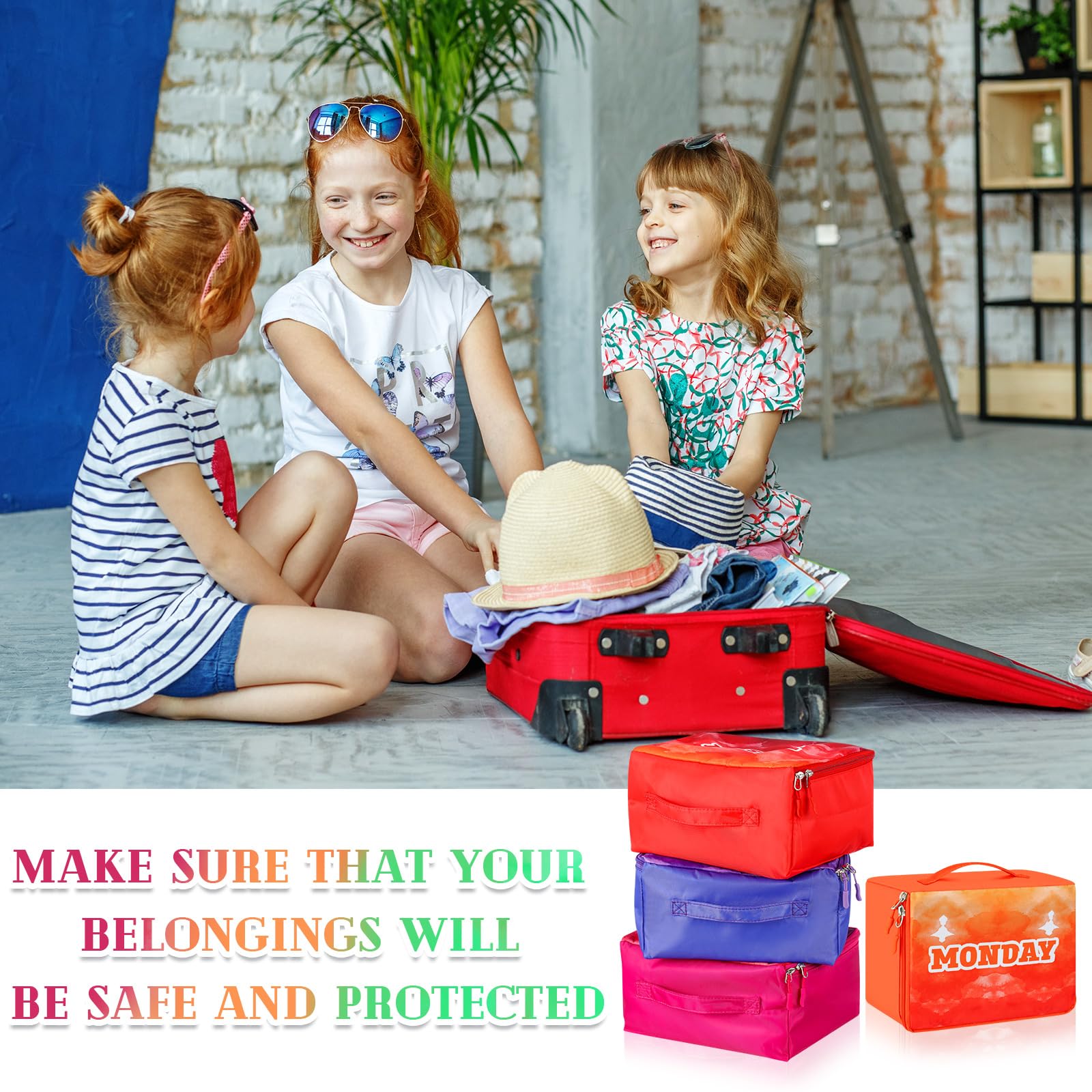 Paterr 14-Piece Kids Travel Packing Cubes Set - Colorful Weekday Compression Organizers for Luggage & Suitcase - Perfect for Camping, Family Vacations & School Trips