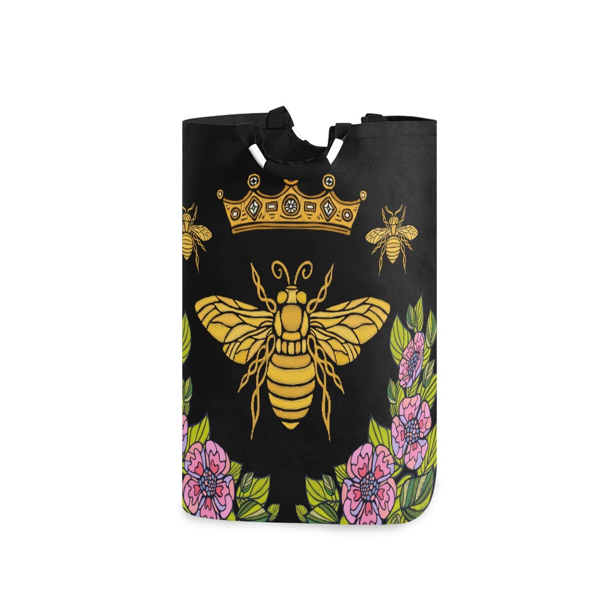 Bee Crown Laundry Bag with Handles - Foldable Hamper for Bathroom & Storage