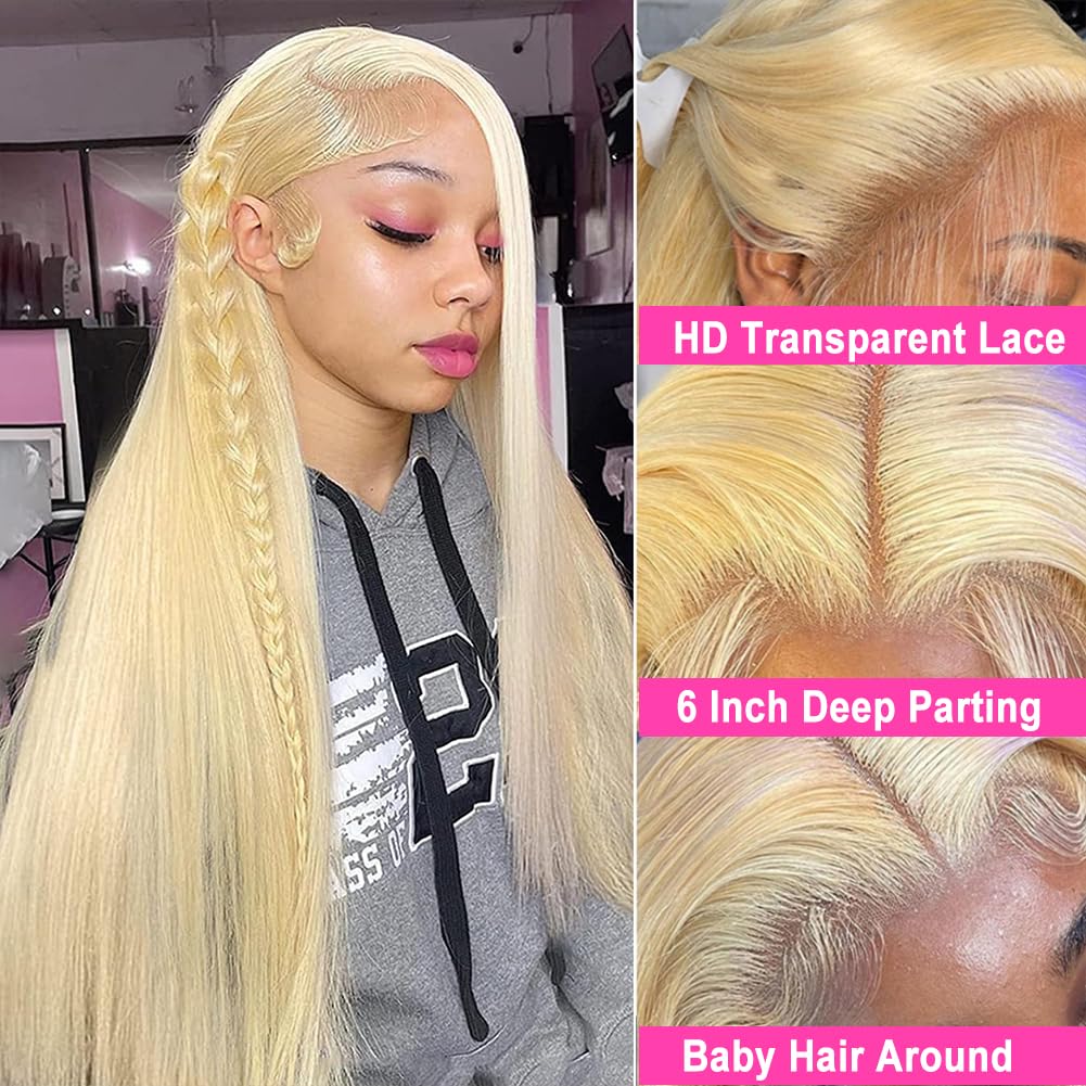 13x6 HD Lace Front Human Hair Wig 613 Blonde 250 Density 20 Inch Straight Pre-Plucked Lace Frontal Wig - Perfect for Cosplay, Daily Wear & Special Occasions