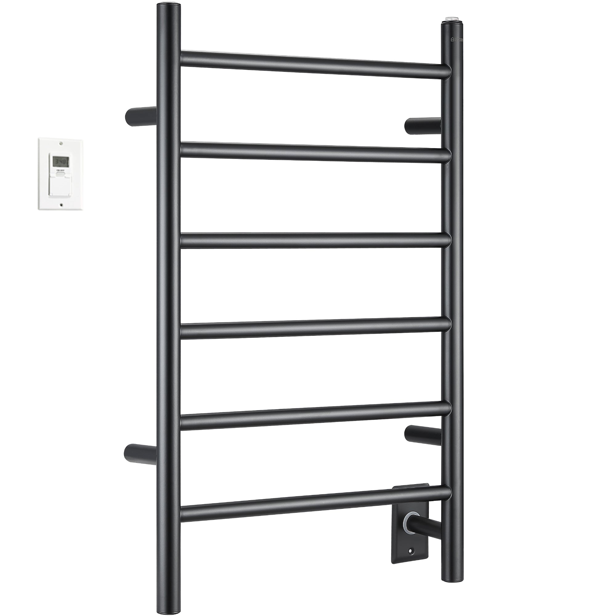 Ancona Comfort 6 Wall Mount Electric Towel Warmer - Plug In or Hardwire Installation with Timer - Matte Black Finish for Bathroom, Spa & Luxury Home Use