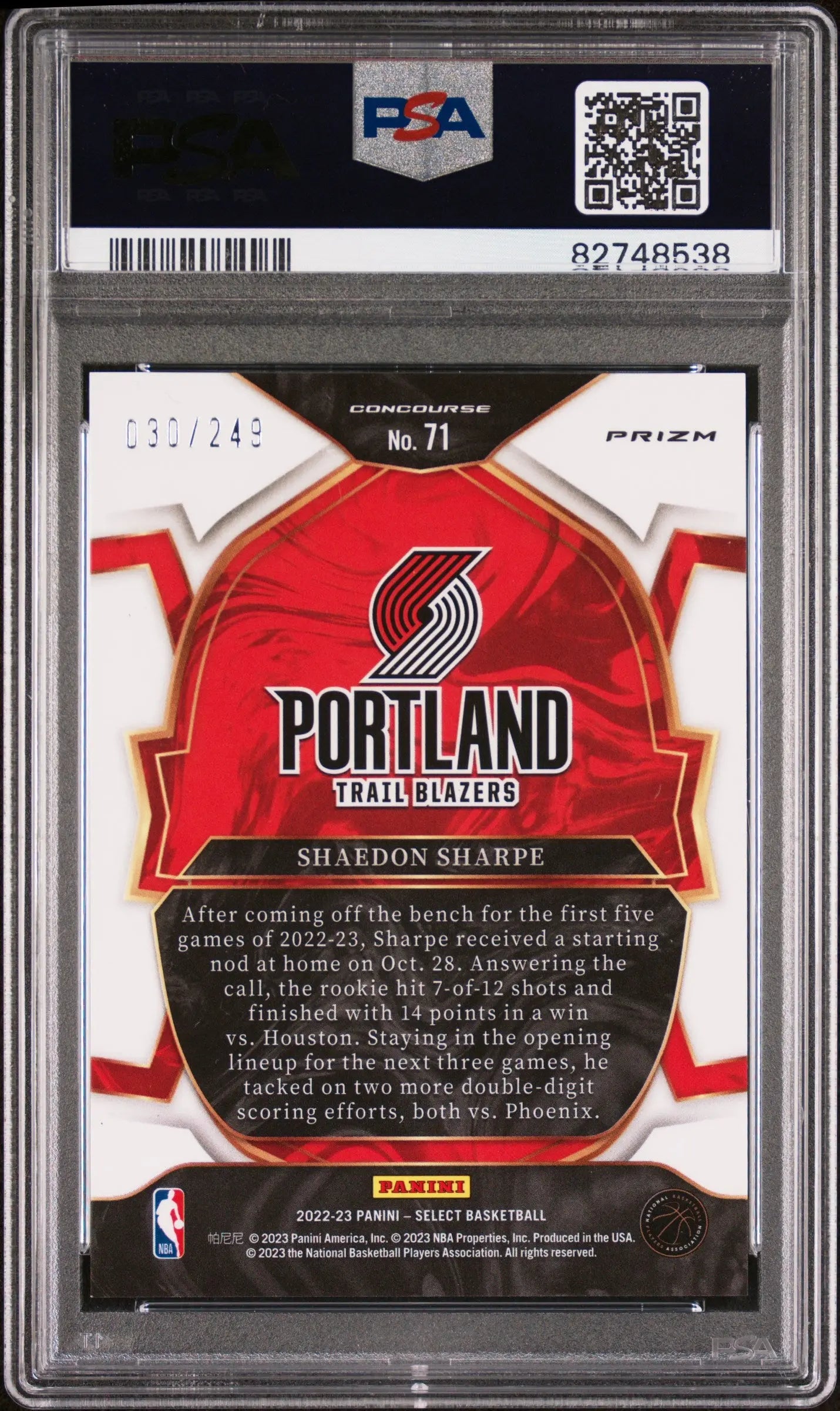 2022 Panini Select Shaedon Sharpe RC Rookie Blue Scope Prizm PSA 9 /249 - Basketball Trading Card for Collectors & Investors - Perfect for NBA Memorabilia Collections & Sports Card Shows