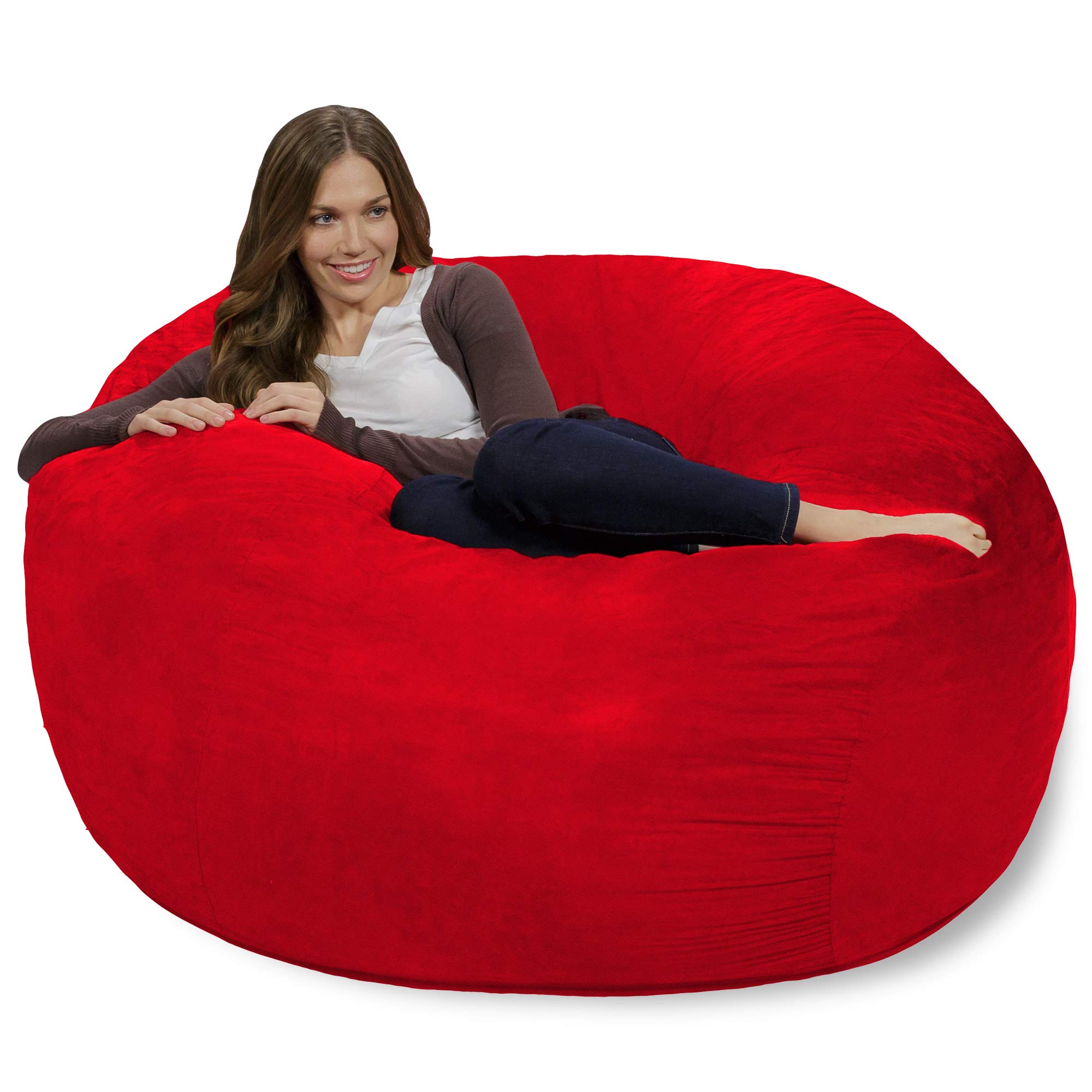 Chill Sack 4' Memory Foam Bean Bag Chair - Oversized Faux Linen Sofa Cover, Soft & Comfortable (Red) - Perfect for Living Room, Game Room or Dorm Relaxation