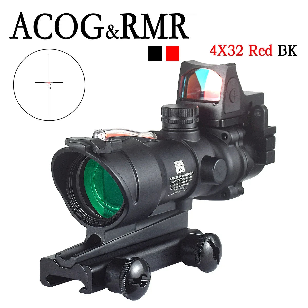 Trijicon ACOG 4X32 RMR Red Dot Sight Scope - Green Cross Fiber Optic Illuminated Rifle Scope with Glass Etched Reticle - Perfect for Tactical Shooting, Hunting & Military Use