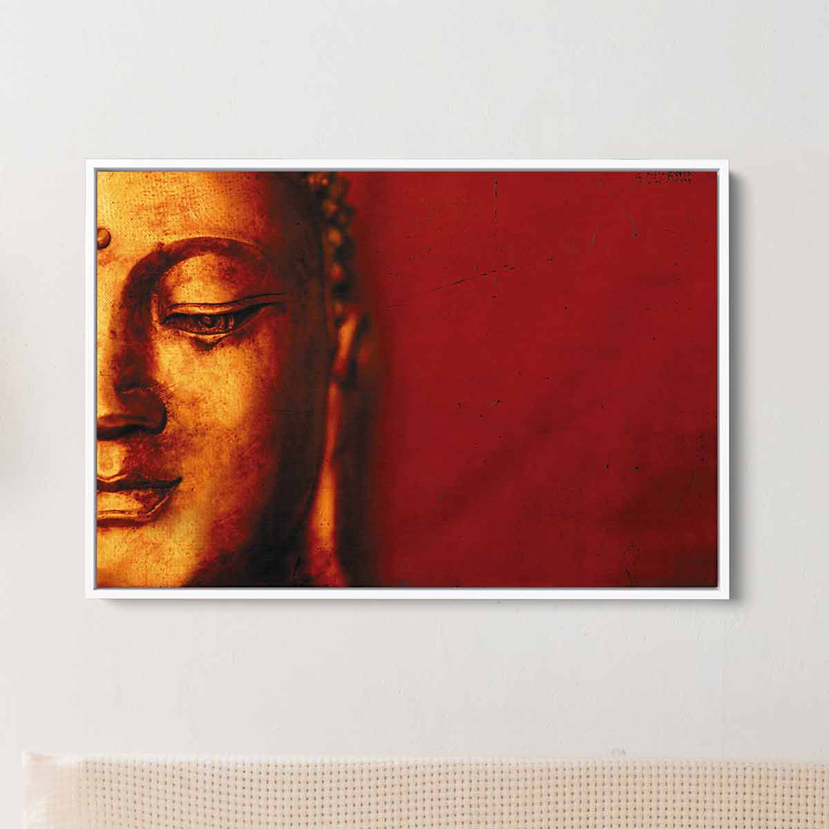 Red Buddha Face Wall Art Canvas Print 8285 - Spiritual Home Decor for Living Room, Bedroom & Meditation Space