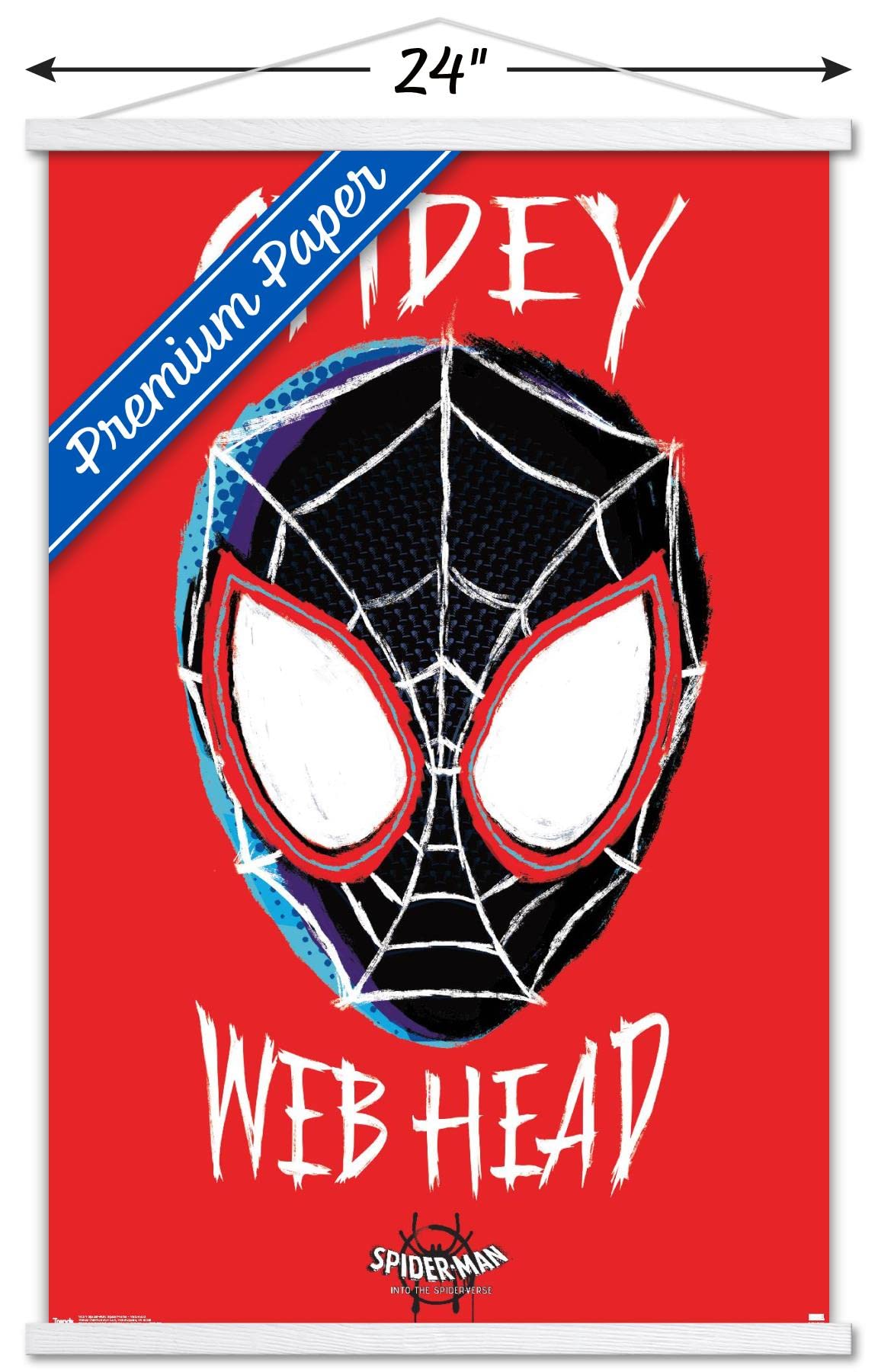Premium Wooden Magnetic Frame Marvel Into The Spider-Verse Wall Poster - 22.375 x 34 Inches with White Hanger - Perfect for Home Decor, Office & Movie Room