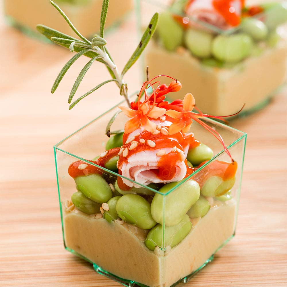 Restaurantware 3oz Mini Dessert Cups - 100-Pack Square Small Appetizer Disposable Plastic Parfait Cups for Puddings, Snacks & Samples | Heavy-Duty Seagreen Color | Perfect for Weddings, Parties, Catering & Events