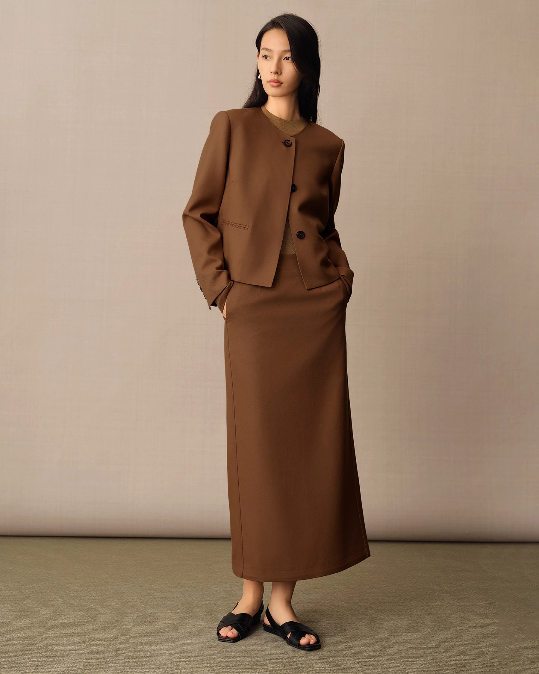 Women's Long Wool Pencil Skirt - Classic Slim Fit Office Work Skirt for Professional Women, Winter Warm Business Formal Attire