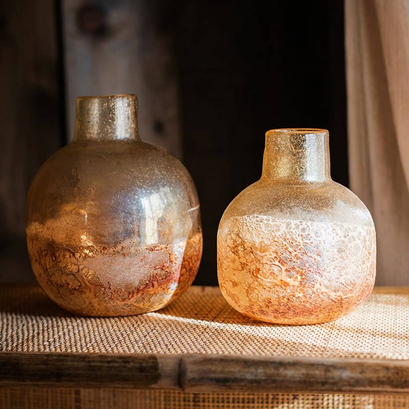 Hand Blown Bubble Glass Bud Vase - Amber Colored Small Flower Vase for Home Decor, Wedding Centerpieces, and Tabletop Arrangements