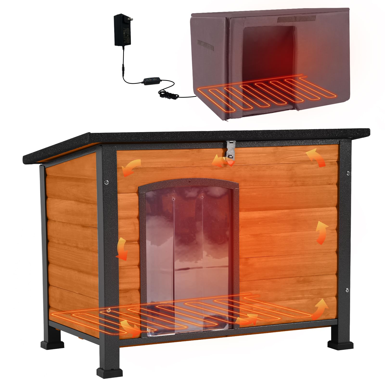 Aivituvin Heated Dog House - Insulated Outdoor Dog Kennel with Heater for Winter, All-Iron Frame Large Dog Cage for Small & Medium Dogs (33.5