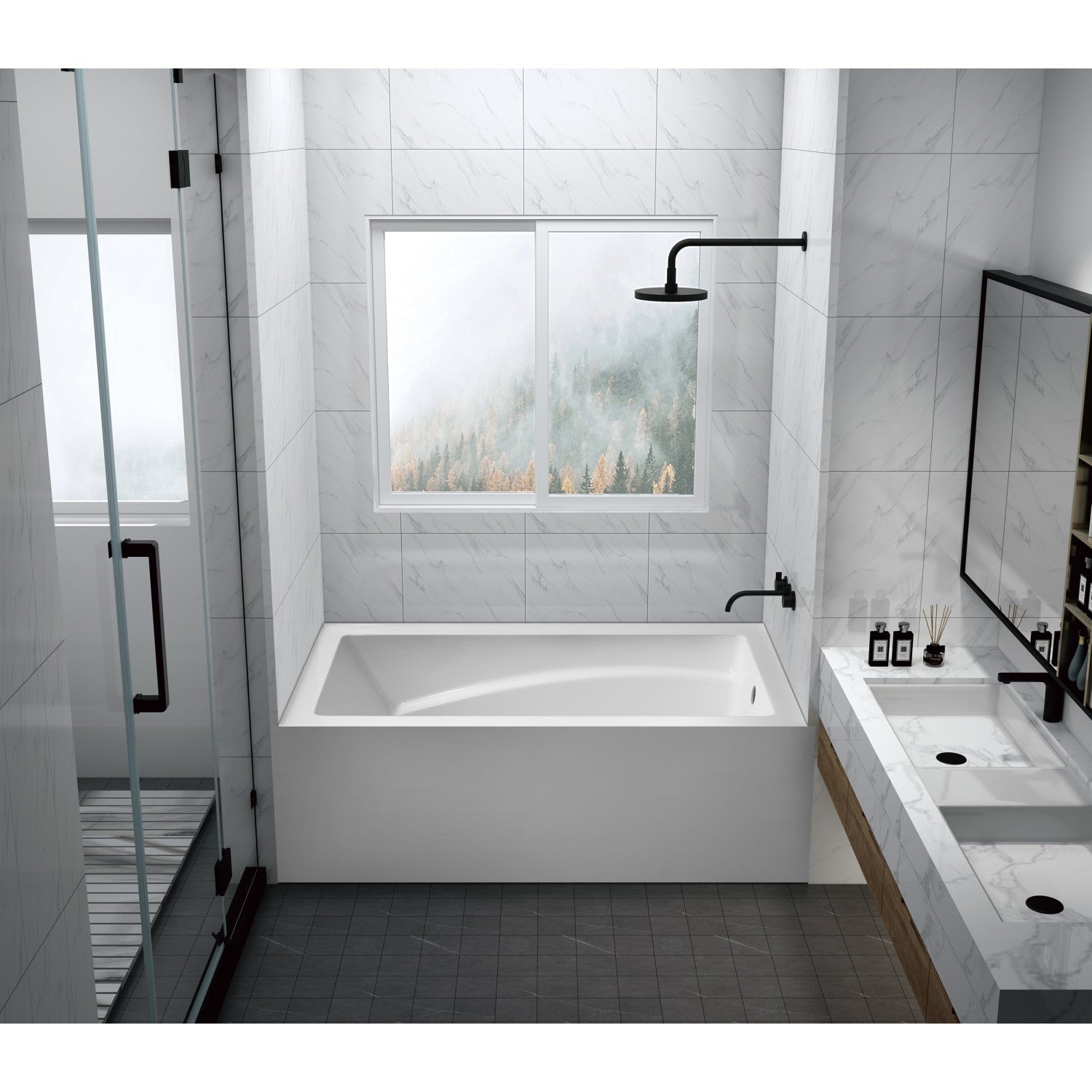 Aqua Eden 60 Inch Acrylic Rectangular 3-Wall Alcove Bathtub with Armrest & Anti-Skid Surface - Right Hand Drain, Glossy White - Perfect for Modern Bathrooms & Spa-Like Relaxation
