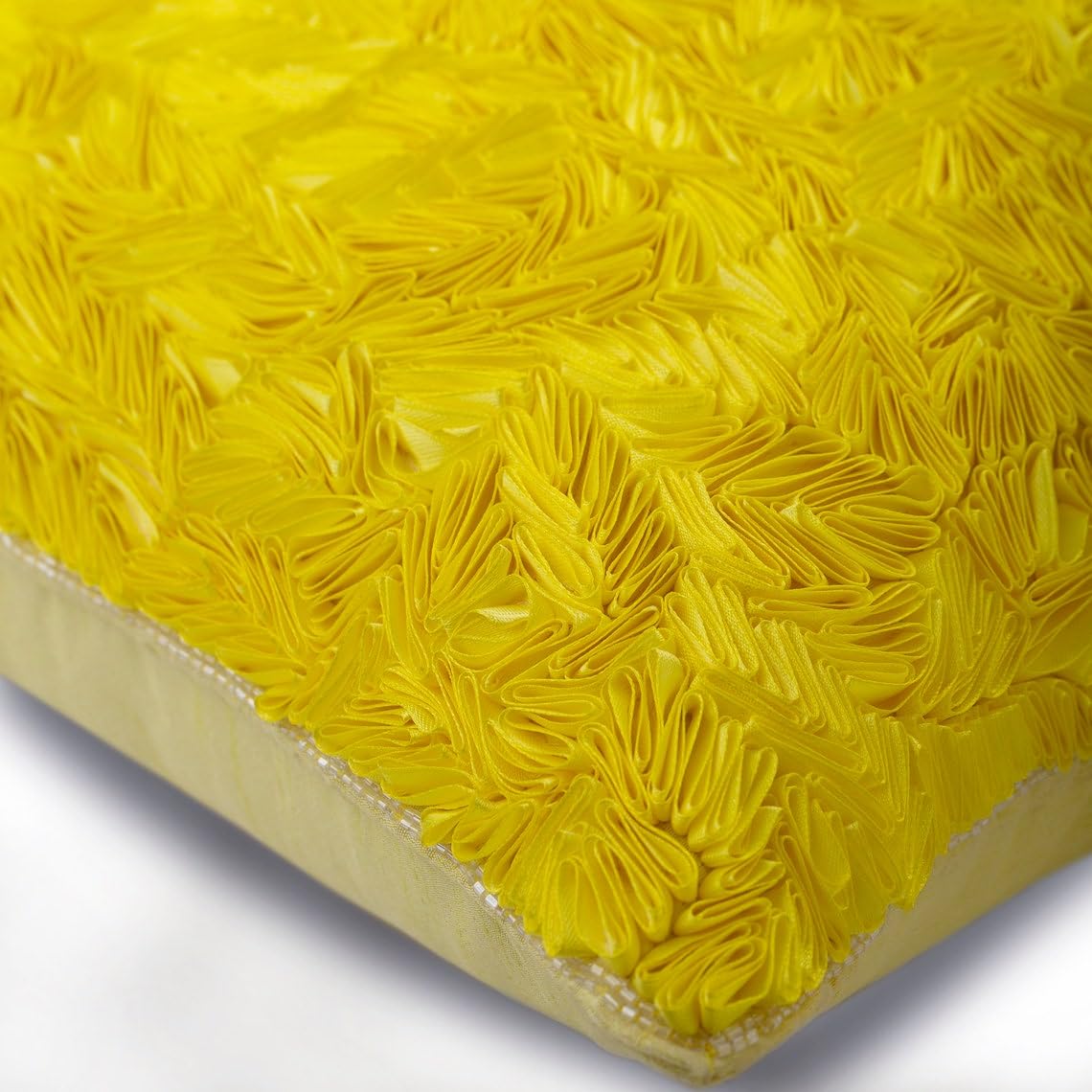 Premium Silk Pillow Cover 20x20 Inches (50x50 cm) - Yellow Sunshine Textured Ribbon Throw Pillow Case for Sofa, Bed & Home Decor - Handmade Square Cushion Cover for Living Room, Bedroom & Office