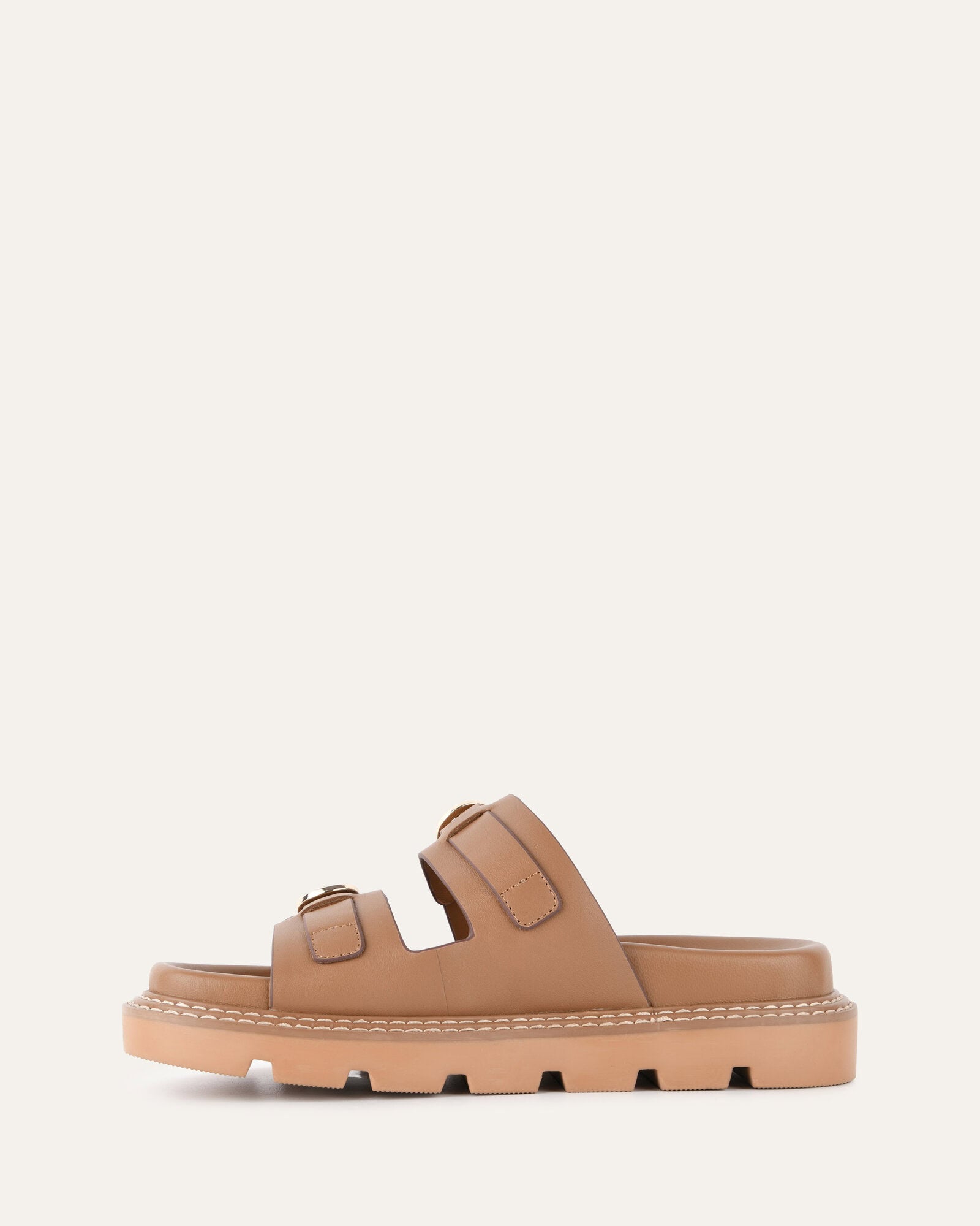VICHY Women's Flat Sandals - Tan Leather Comfortable Casual Shoes for Summer, Beach, and Outdoor Walking