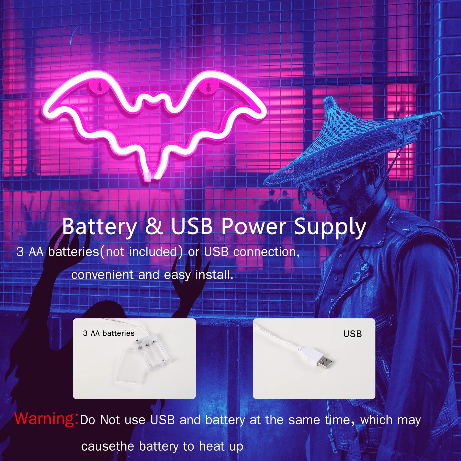 Halloween Bat Neon Sign - LED Wall Decor for Halloween Party, Bar & Room | USB/Battery Powered Bat Shape Lamp for Kids & Adults | Perfect for Spooky Home Decor & Themed Events