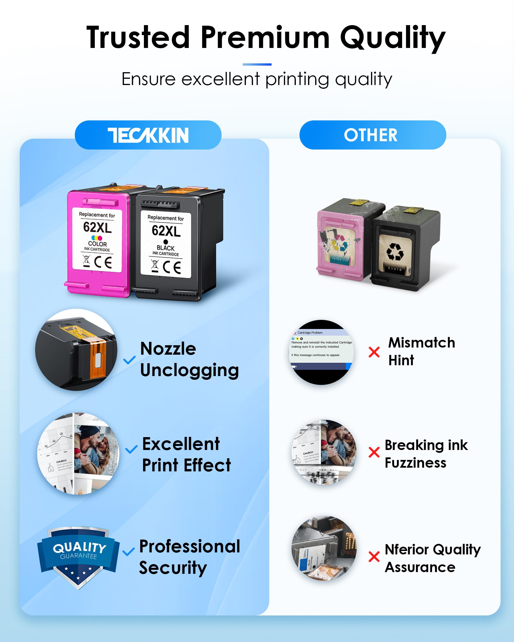 Remanufactured HP 62 & 62XL Ink Cartridge Replacement (2 Pack) - Compatible with HP Envy 5540/5549/5640/5660/7640/7645, OfficeJet 250/200/5740/5741/8040 Printers - Perfect for Home & Office Printing Needs