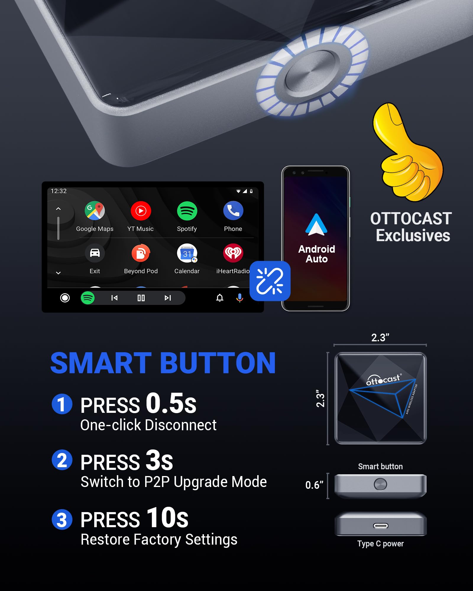 2025 Newest Android Auto Wireless Adapter for Car - Plug & Play Wired to Wireless Dongle with Dual-Band WiFi, Low Latency & Online Updates | Compatible with Factory OEM Wired Android Auto Cars | Perfect for Commuting, Road Trips & Hands-Free Driving