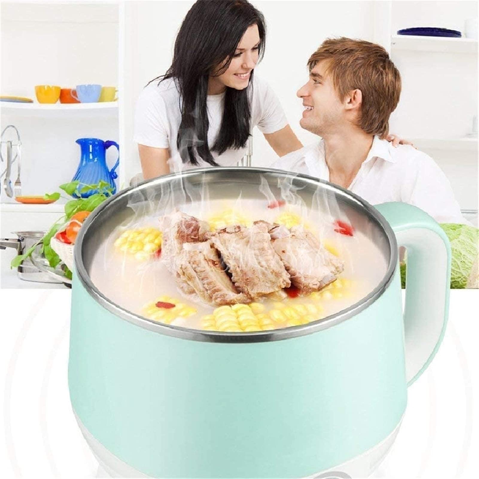HHWKSJ 1.5L Electric Hot Pot Mini Cooker - Multi-Function Steamer, Soup Maker & Noodle Cooker with Overheat Protection | Dual Power Electric Kettle for Eggs, Stew & More | Perfect for Dorms, Offices & Small Kitchens (Green)