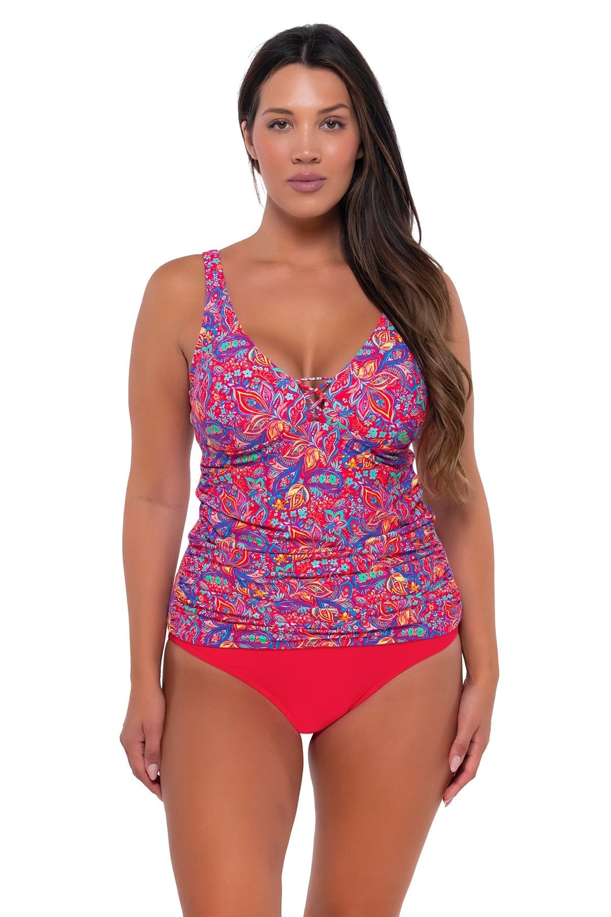 Women's Swimwear | Escape Rue Paisley Emerson Tankini Bikini Top | Floral Print Two-Piece Bathing Suit | Perfect for Beach Vacations & Pool Parties