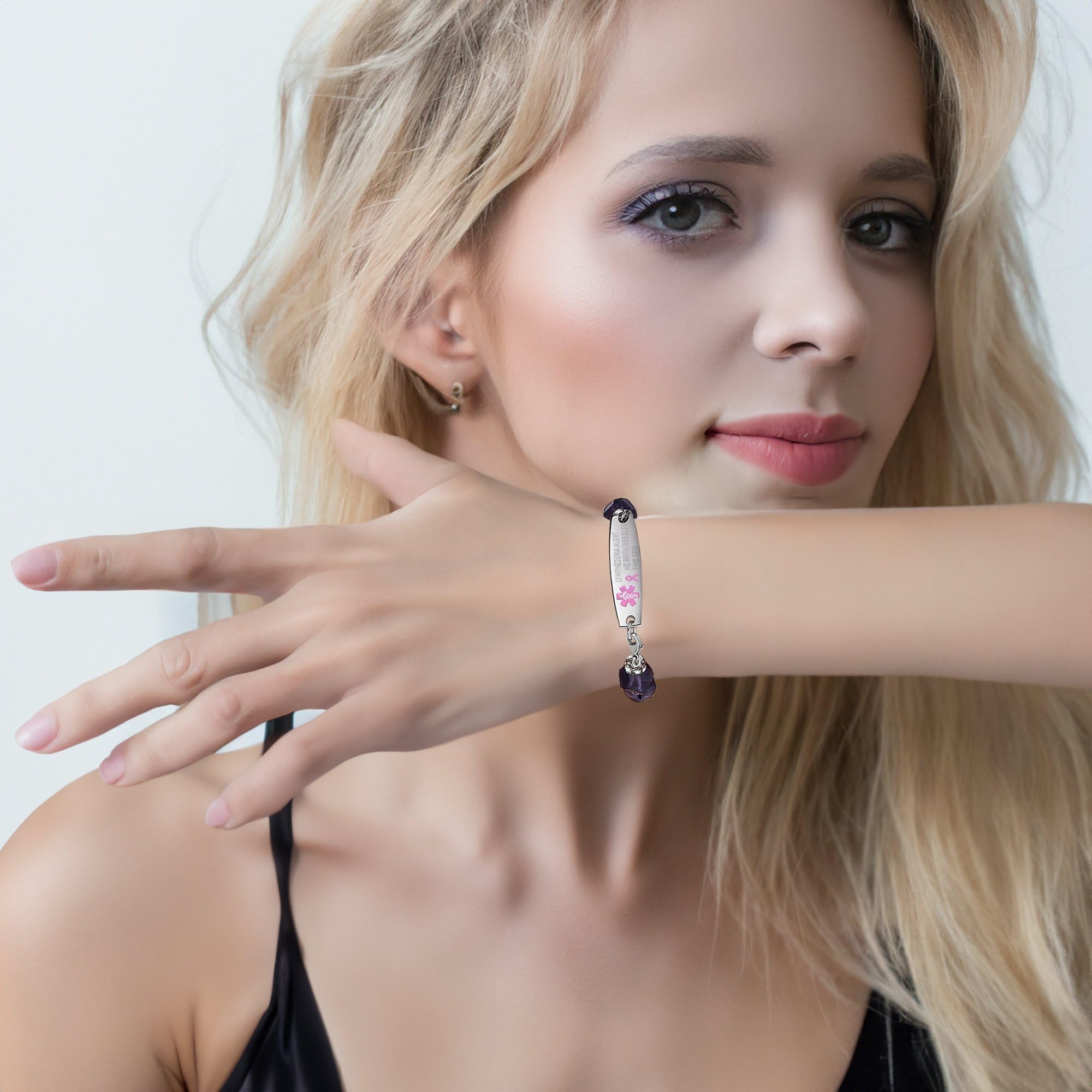 Customizable Medical ID Bracelets for Women - 7.5 Inch Interchangeable Beaded Alert Bracelet with Engraving | Perfect for Diabetes, Allergies & Emergency Medical Identification