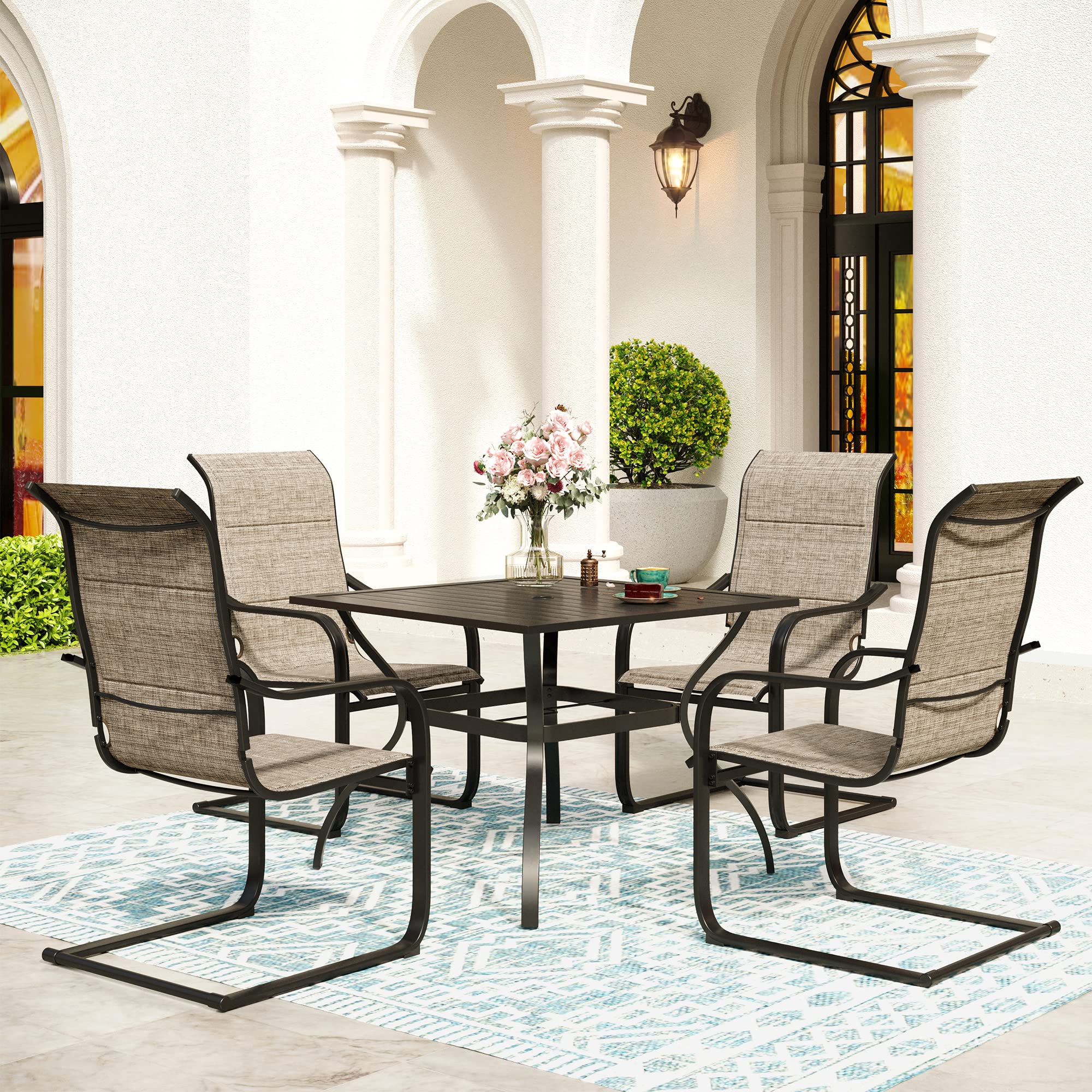 5-Piece Metal Outdoor Dining Set for 4 - Square Patio Table (1.57