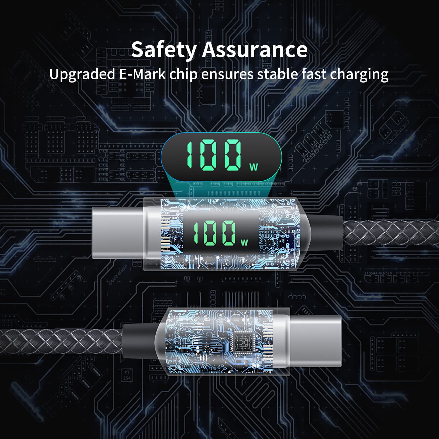 SooPii 4FT USB C to USB C Cable - 100W PD Fast Charging, Nylon Braided Type-C Cable with LED Display for iPad Mini/Air/Pro, MacBook Pro, Samsung Galaxy S22/S10, Pixel, LG - Perfect for Home, Office & Travel Charging