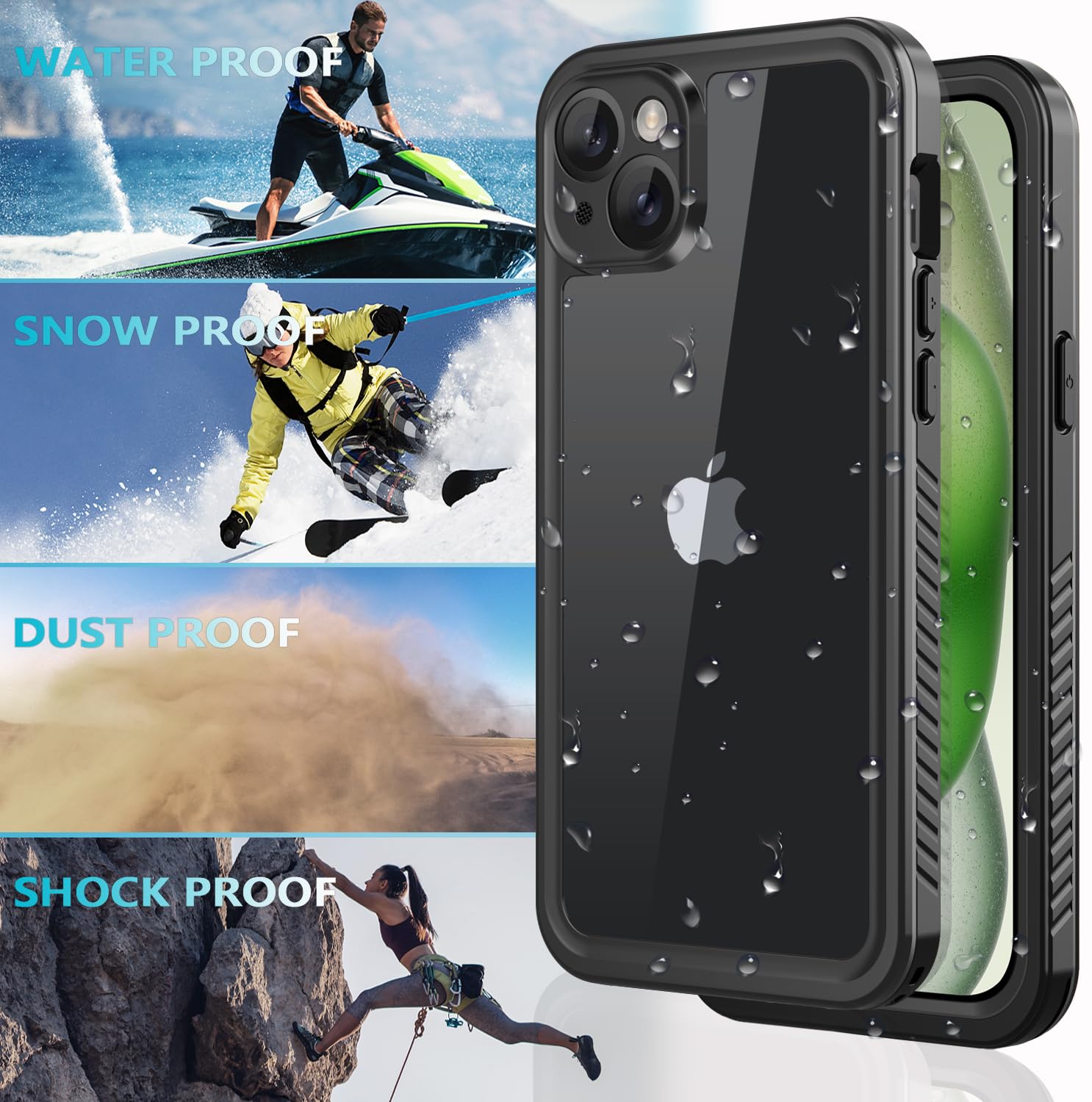**iPhone 15 Waterproof Case 10FT - Military Grade Shockproof & Dustproof Protection with Built-in Screen Protector | Magsafe Compatible | Heavy Duty Phone Cover for Outdoor, Swimming & Extreme Sports (Black-FS)**