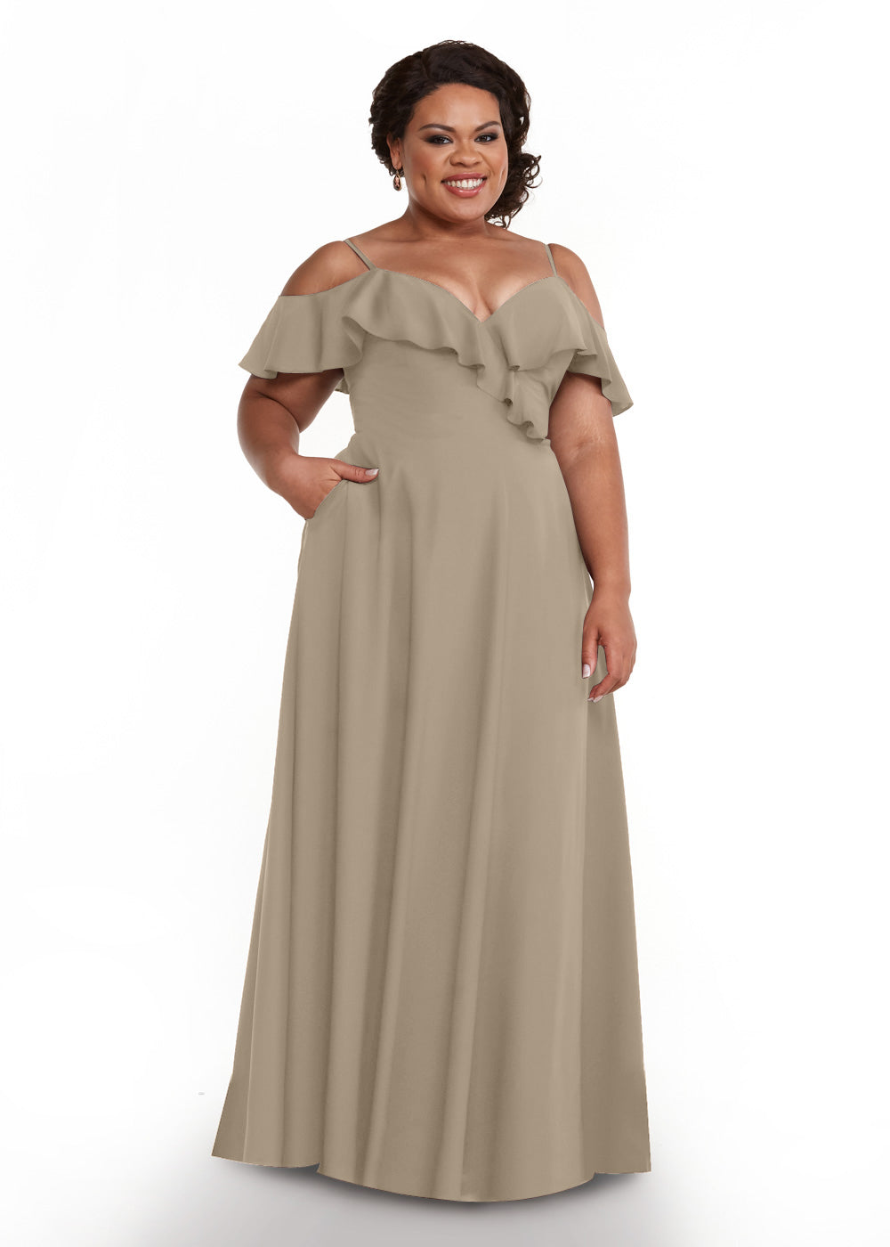 Elegant Off Shoulder Ruffled Chiffon Bridesmaid Dress - A-Line Flowy Design for Weddings, Parties & Special Occasions