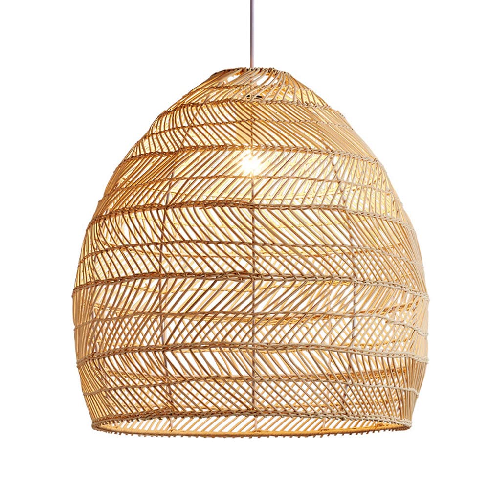 Hand-Woven Rattan Pendant Lamp - Adjustable Wicker Chandelier with Open Weave Basket Design, Beige Farmhouse Ceiling Light for Kitchen Island, Dining Room & Bedroom Decor