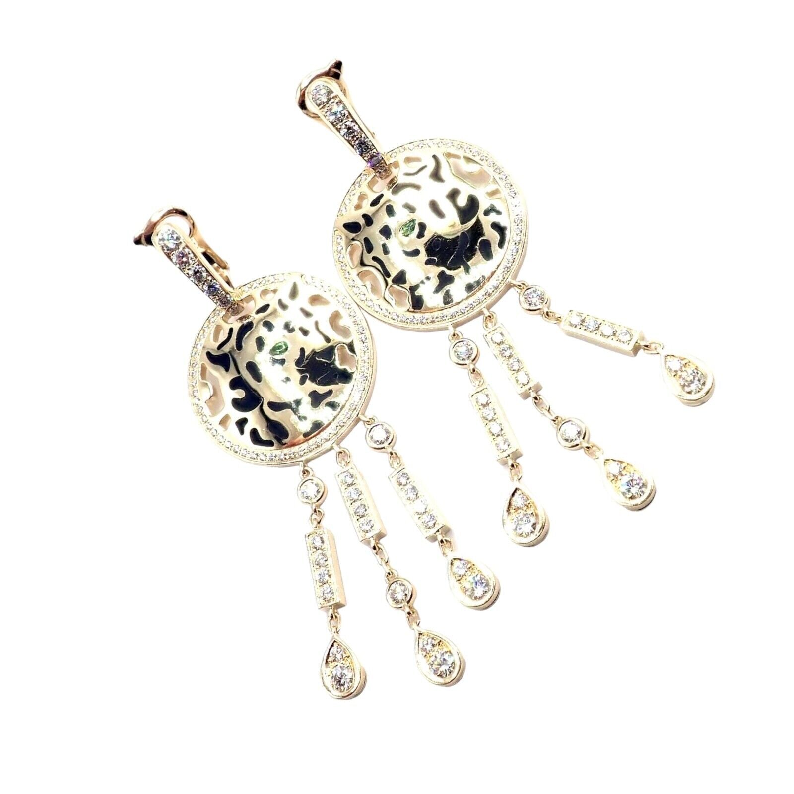 Authentic Cartier Panther 18K Yellow Gold Diamond Lacquer Tsavorite Earrings | Luxury Jewelry for Women | Perfect for Gifts, Parties & Special Occasions