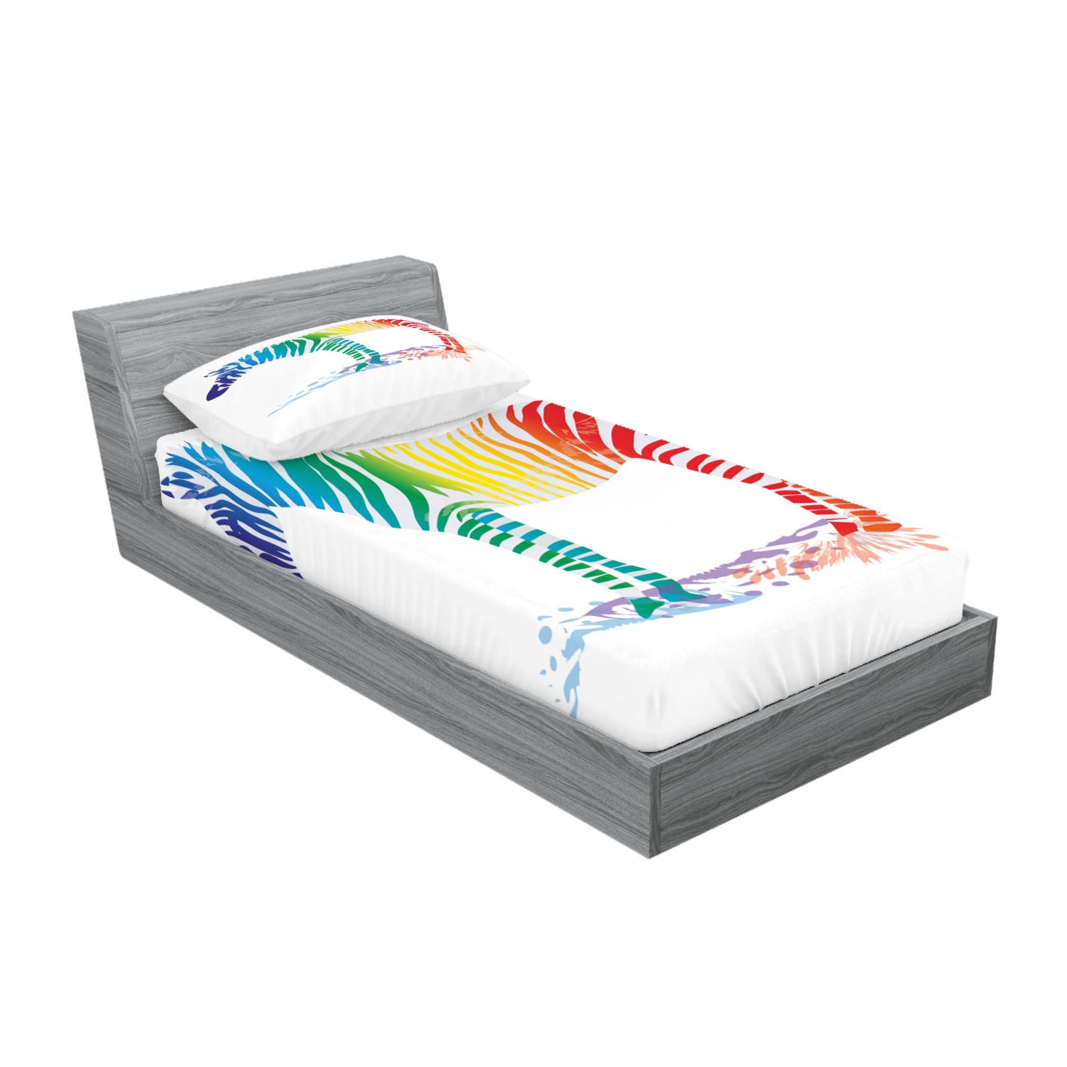 Ambesonne 2-Pack Twin XL Fitted Sheets & Pillow Sham Set - Vibrant Zebra Rainbow Print Bedding Collection (4-Piece) | Soft Microfiber for Kids, Teens & Guest Rooms | Perfect for Dorm, RV & Home Decor