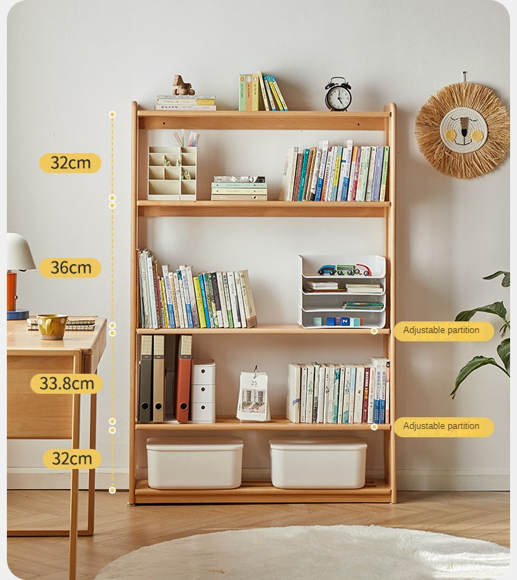 Solid Wood Floor-to-Ceiling Bookshelf - Beech & Oak Wooden Storage Shelf for Books, Toys, and Home Decor | Perfect for Living Room, Nursery, and Home Office Organization