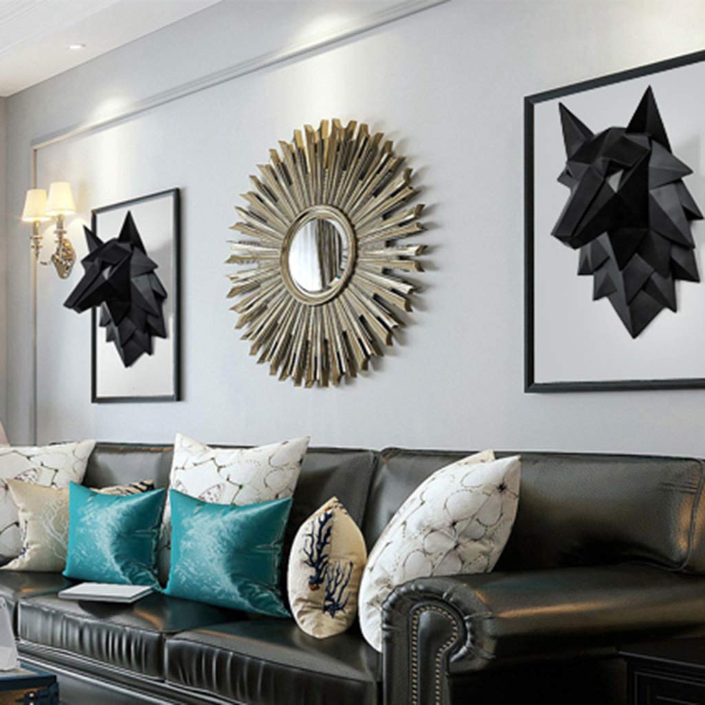 Wolf Head Wall Decor - Geometric Animal Sculpture for Bar & Home - Black Metal Wolf Head Wall Hanging (24x20x35cm) - Unique Wall Art for Man Cave, Living Room & Office Decor