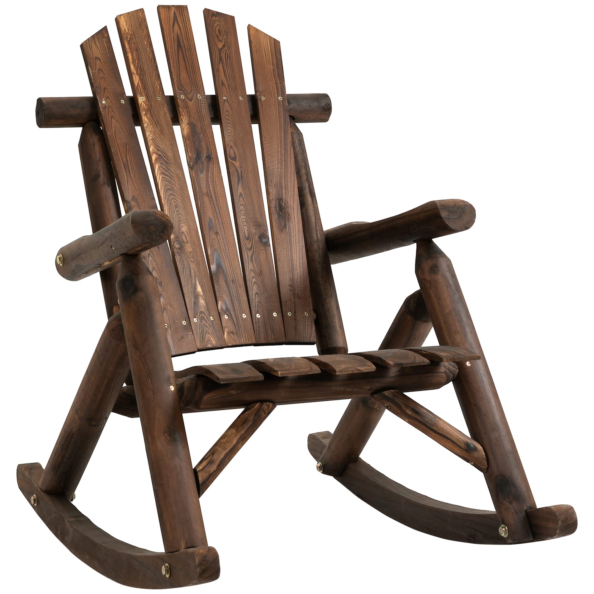 Outsunny Outdoor Wooden Rocking Chair - Single-Person Adirondack Rocking Patio Chair with Rustic High Back & Slatted Seat - Perfect for Garden, Backyard, Porch, Deck & Indoor Use - Carbonized Finish - Comfortable Relaxation Chair for Reading & Lounging