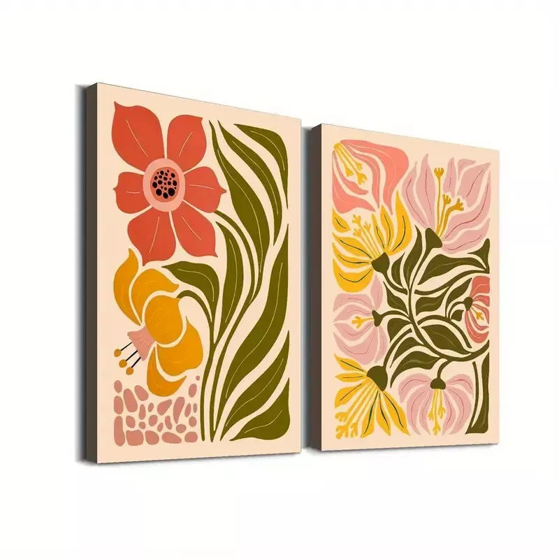 2PCS Vintage Flower Botanical Wall Art Prints - Modern Design Framed Canvas 50x75cm - High Quality 100% Australian Made - Ready to Hang for Living Room, Bedroom & Office Decor