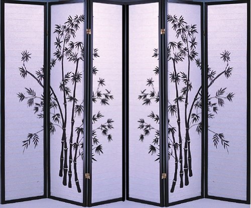 6 Panel Black Bamboo Print Room Divider - Privacy Screen for Home, Office & Studio Decor