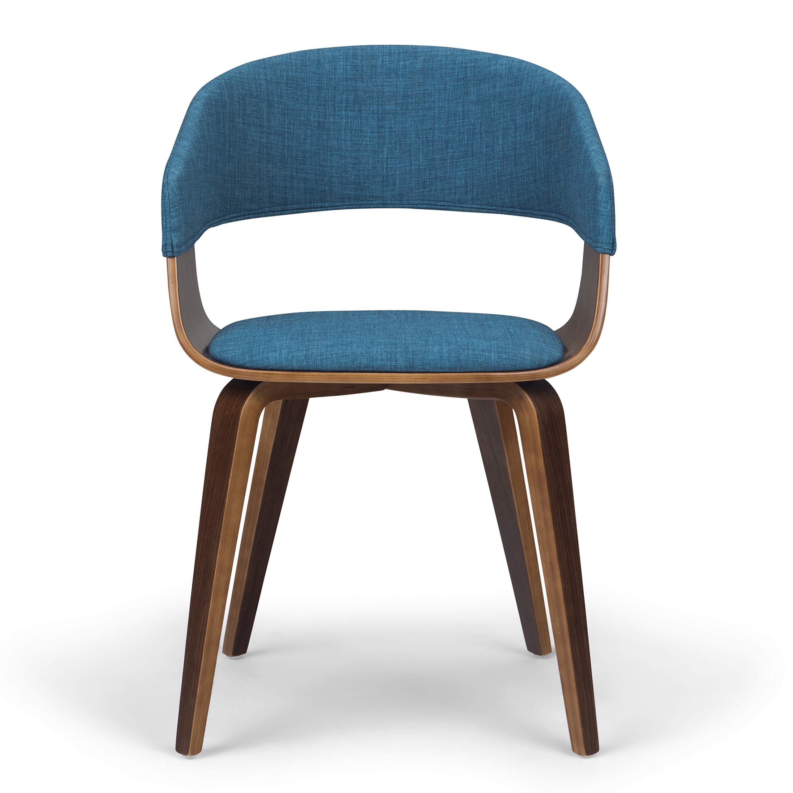 SIMPLIHOME Lowell Dining Chair - Blue Linen Fabric Upholstered, Bentwood Frame with Walnut Finish, 21.1
