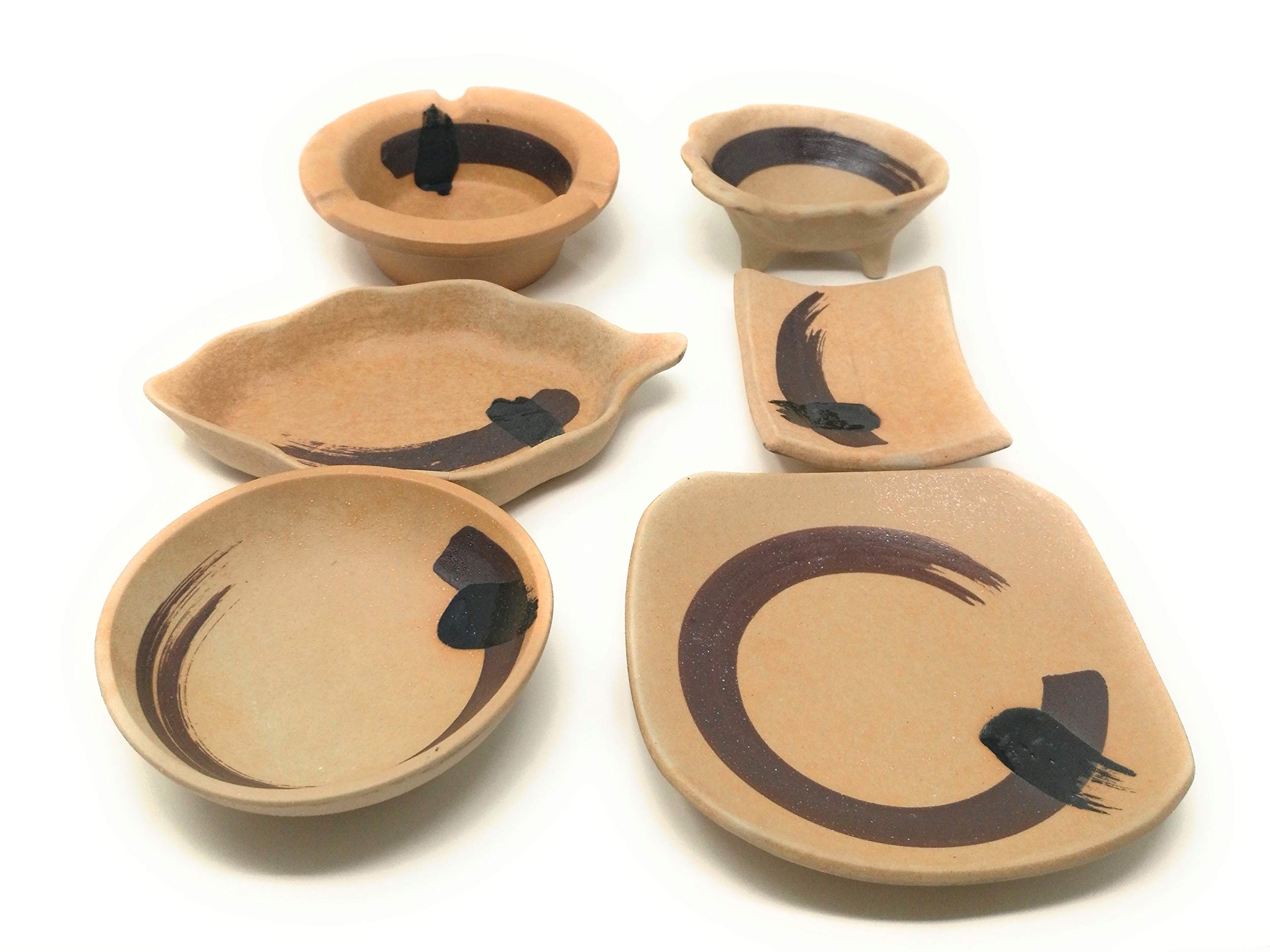 TJ Global Set of 6 Japanese Ceramic Small Plates for Dips, Salsa, Snacks, Side Dishes, Sauce - Assorted Shapes & Sizes - Perfect for Appetizers, Party Serving, and Home Dining