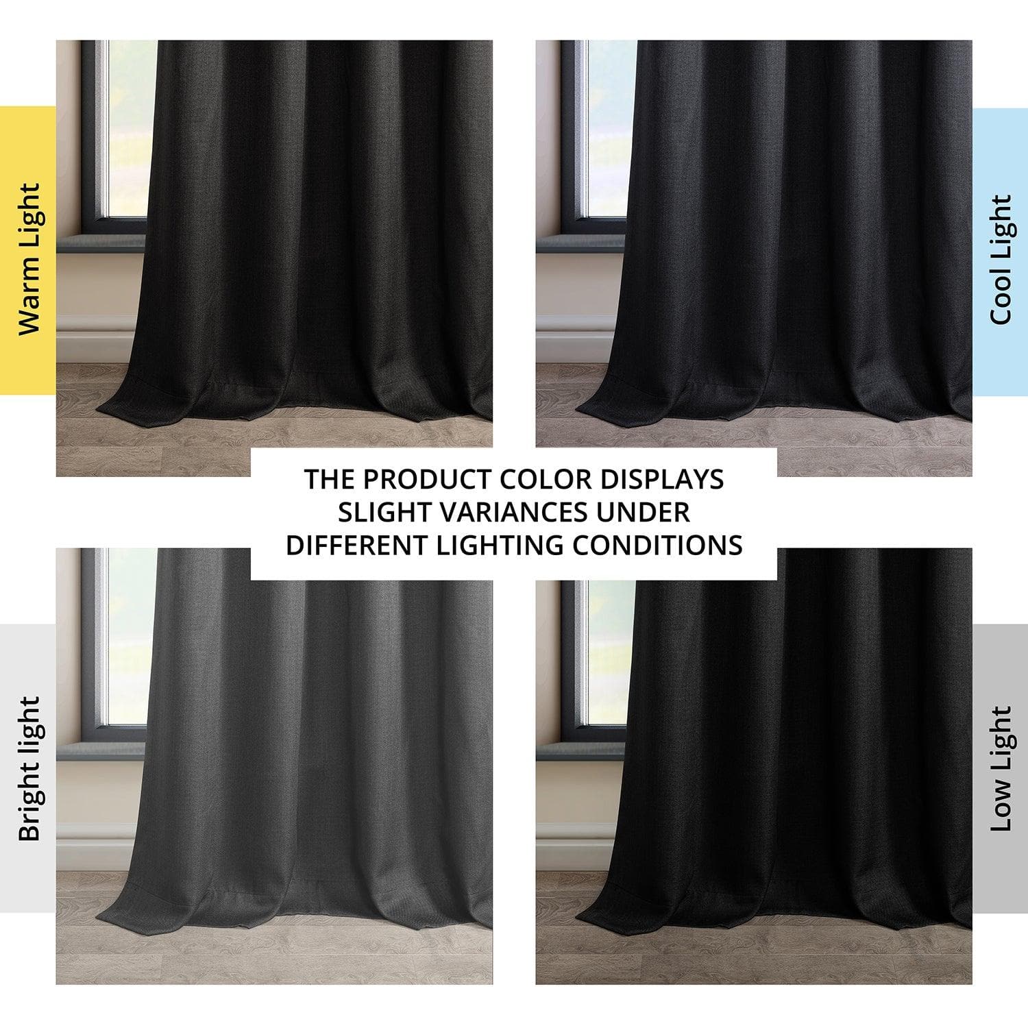 Black Grommet Textured Faux Linen Room Darkening Curtains - Thermal Insulated Window Drapes for Bedroom, Living Room & Home Theater