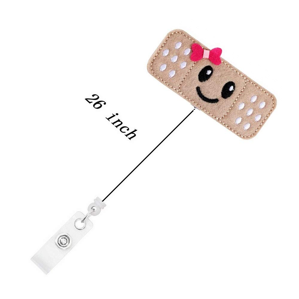 4 Pack Cute Felt Retractable Nurse Badge Holder Reel with Alligator Clip - 26 Inch Retractable Cord, Bandaid Design for Nurses, Doctors & Healthcare Workers - Perfect for Hospitals, Clinics & Medical Facilities