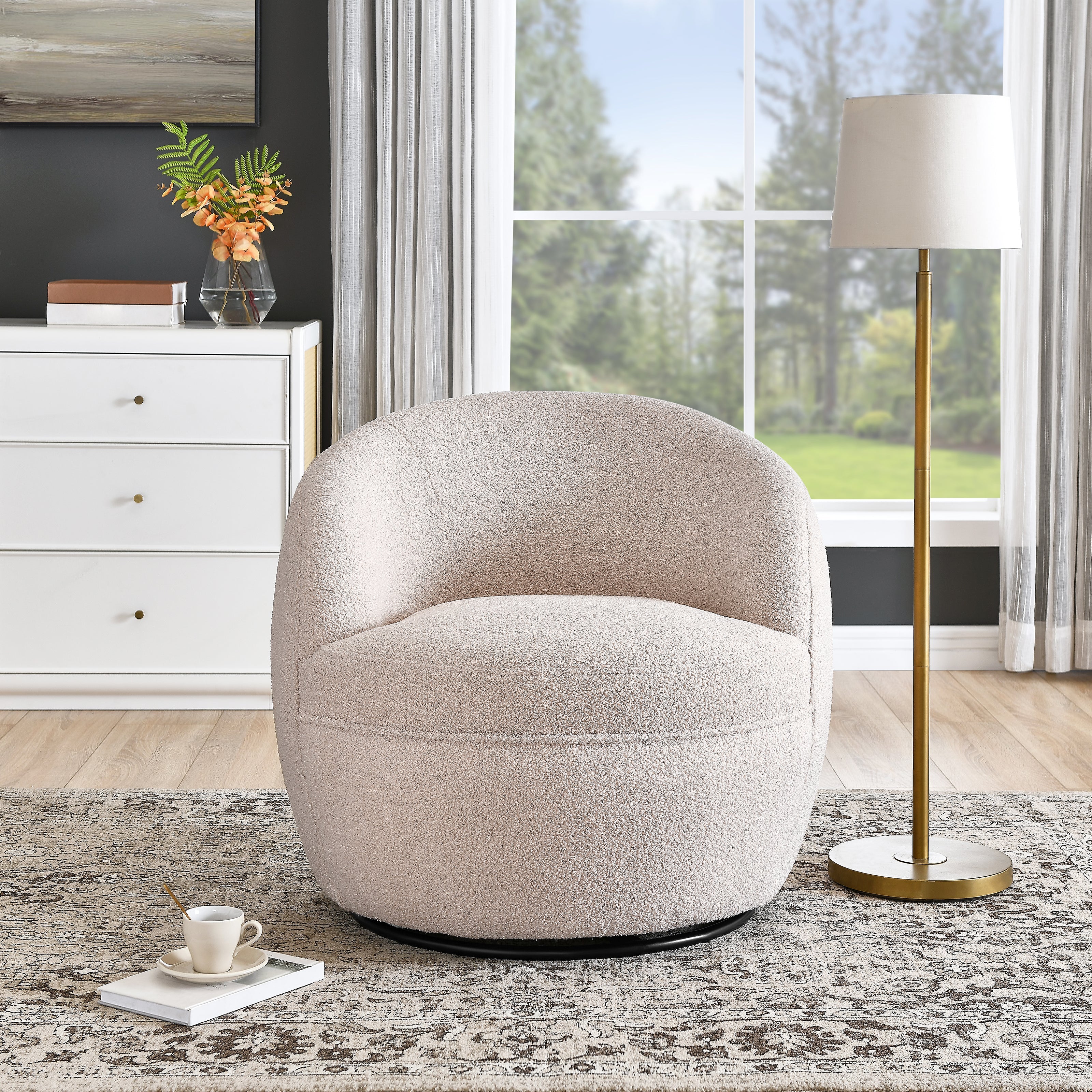 Roundhill Furniture Galleria 360 Swivel Faux Shearling Barrel Chair - Cozy Modern Accent Chair for Living Room, Bedroom & Office - Perfect for Reading, Relaxing & Home Decor