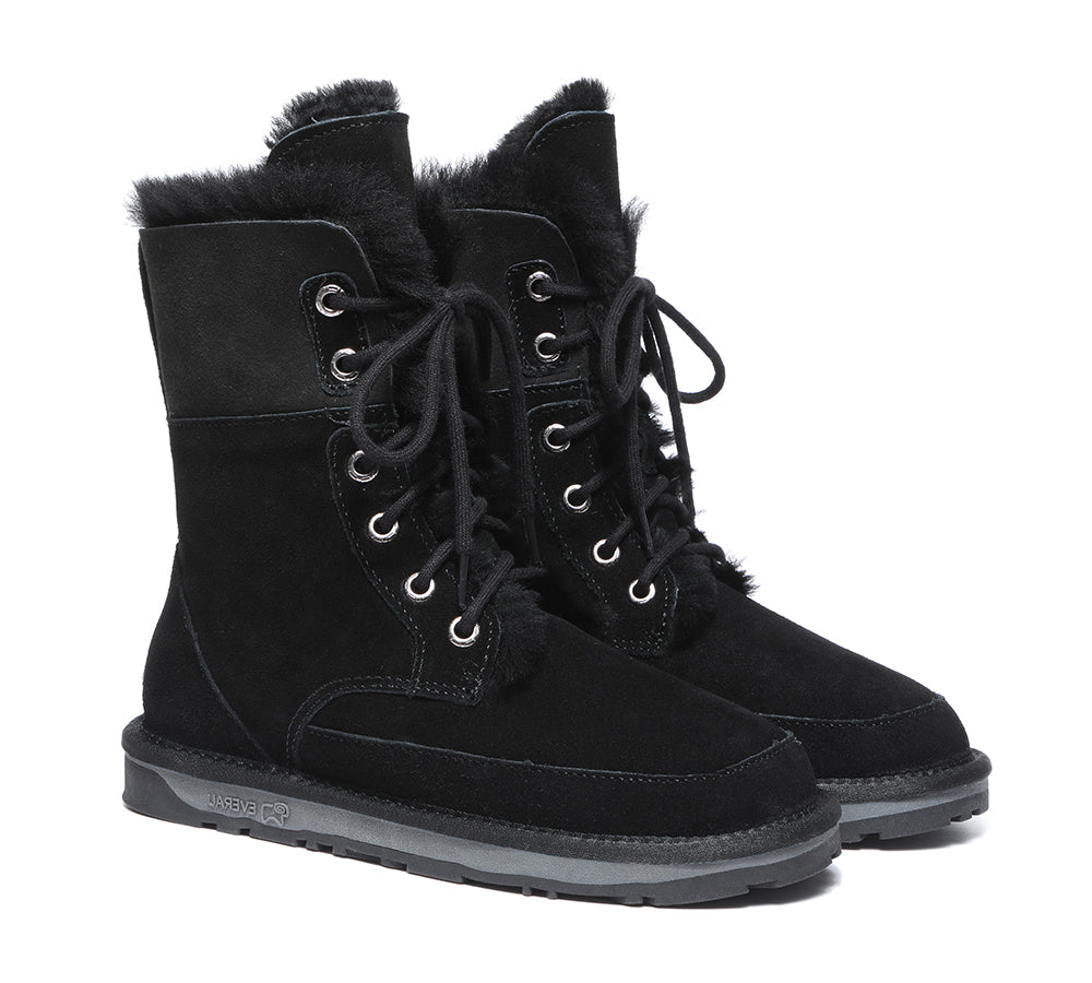 EVERAU® Women's 2-Way Style UGG Boots - Genuine Sheepskin & Wool Lace-Up Ankle Boots for Winter Comfort | Perfect for Casual Wear, Outdoor Walks & Cold Weather Fashion